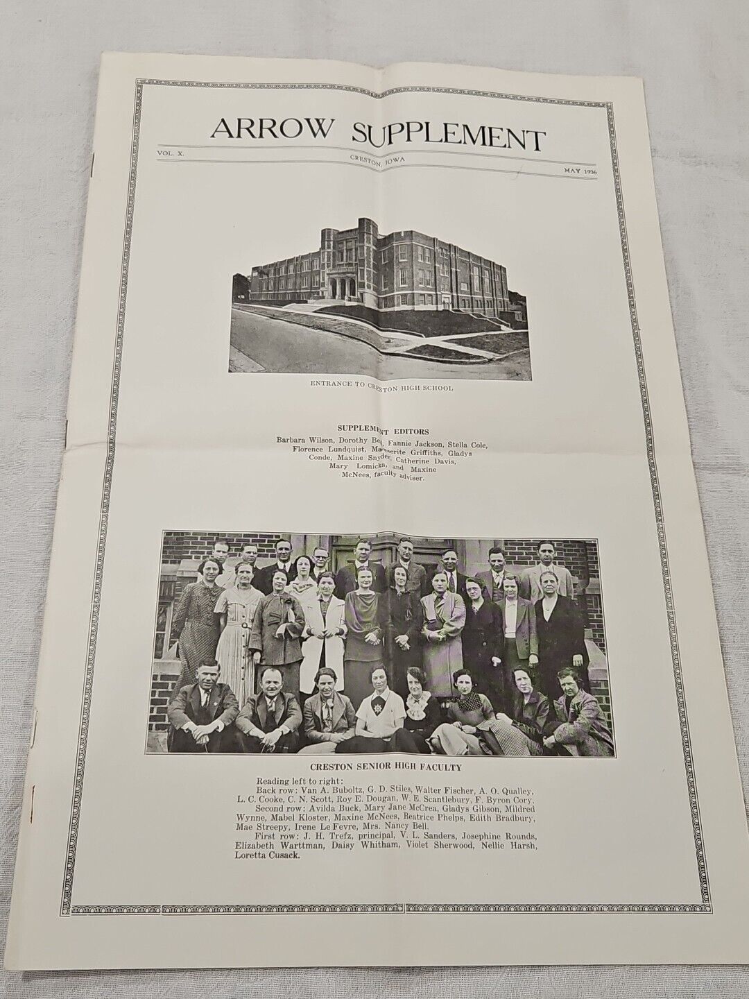 1936 Arrow Supplement Newspaper Creston High School Faculty & Senior Class