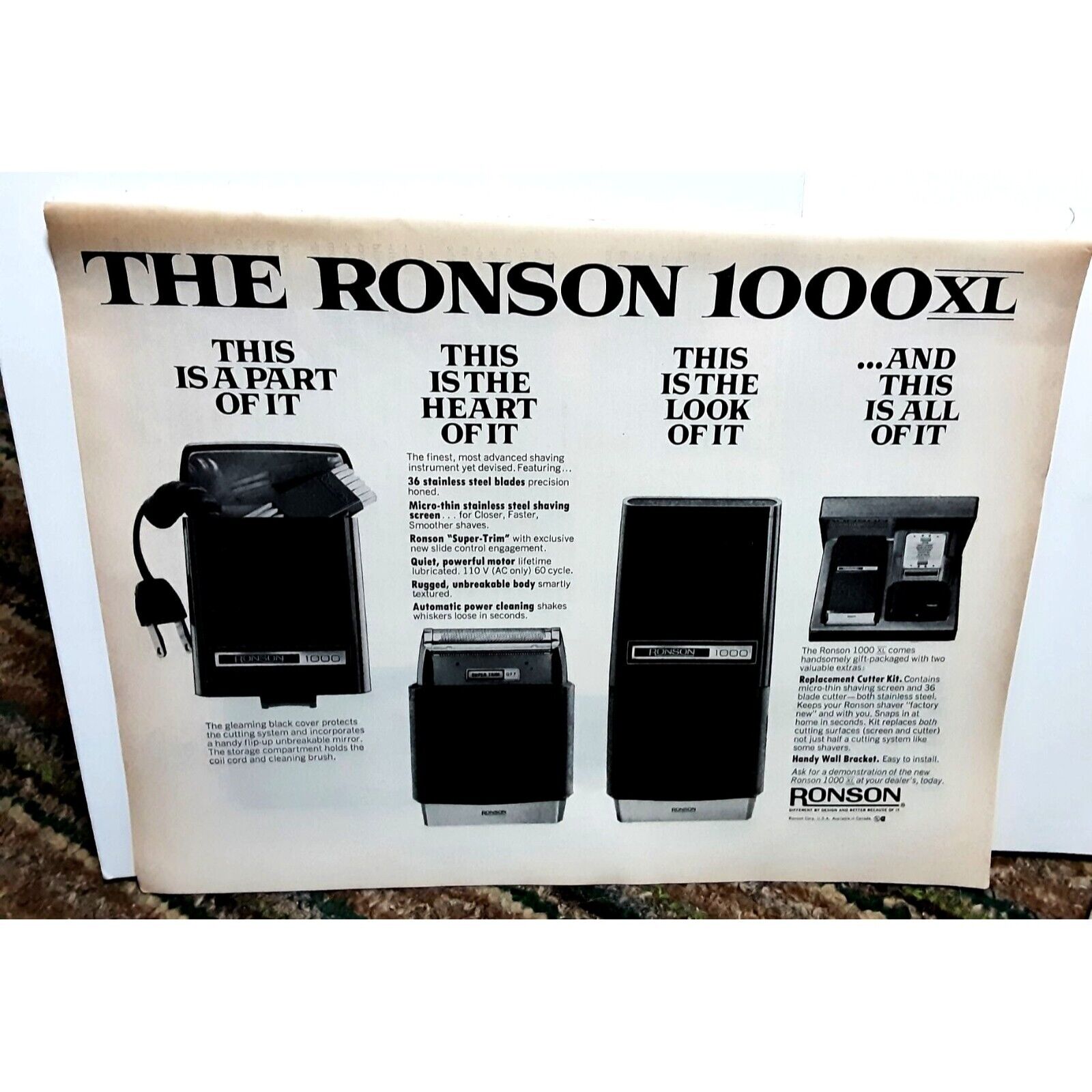 1972 Ronson 1000XL Electric Shaver Razors Print Ad vintage 70s