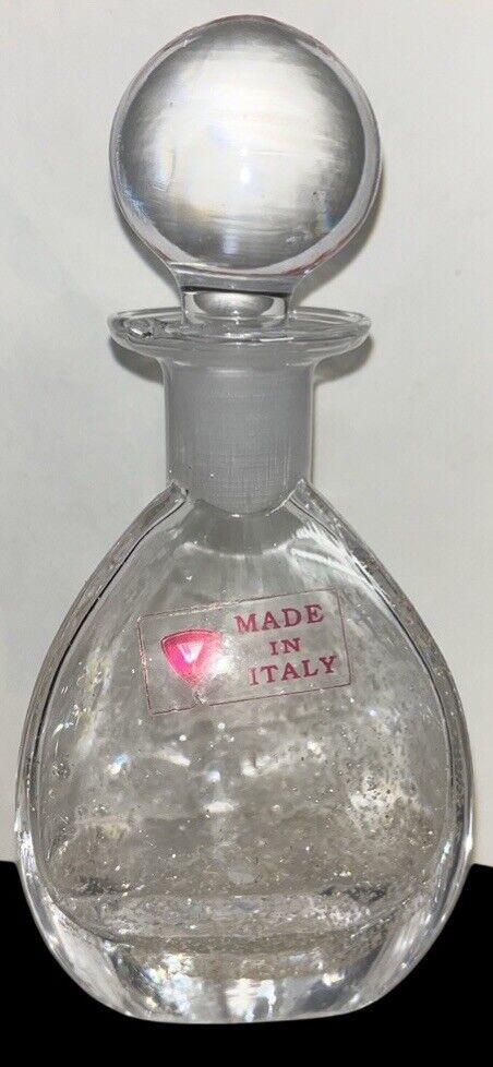 Vtg Italian Hand Blown Glass Perfume Bottle Triangular Glittered w/stopper 6”