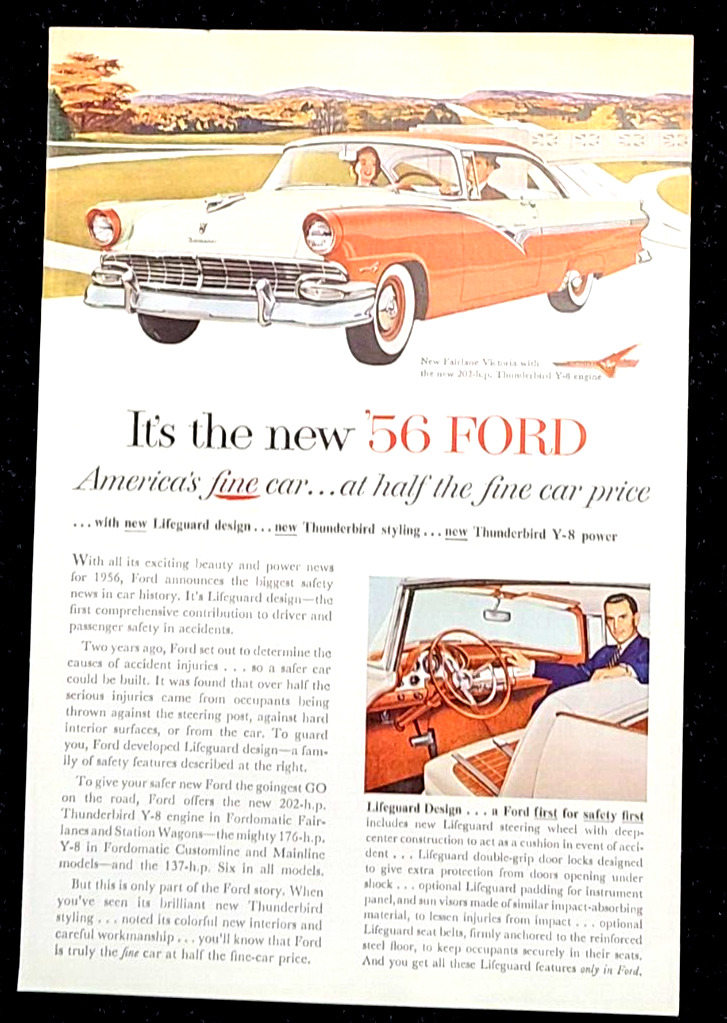 Two Toned 1956 Ford Fairlane Victoria Vintage Print Ad