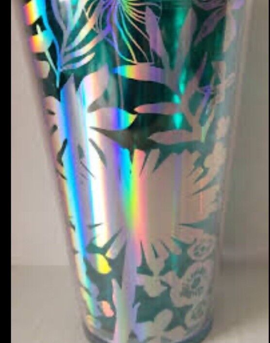 New Starbucks Tropical Leaves Palm Tree Frond Mermaid Cold Cup Tumbler -No Straw