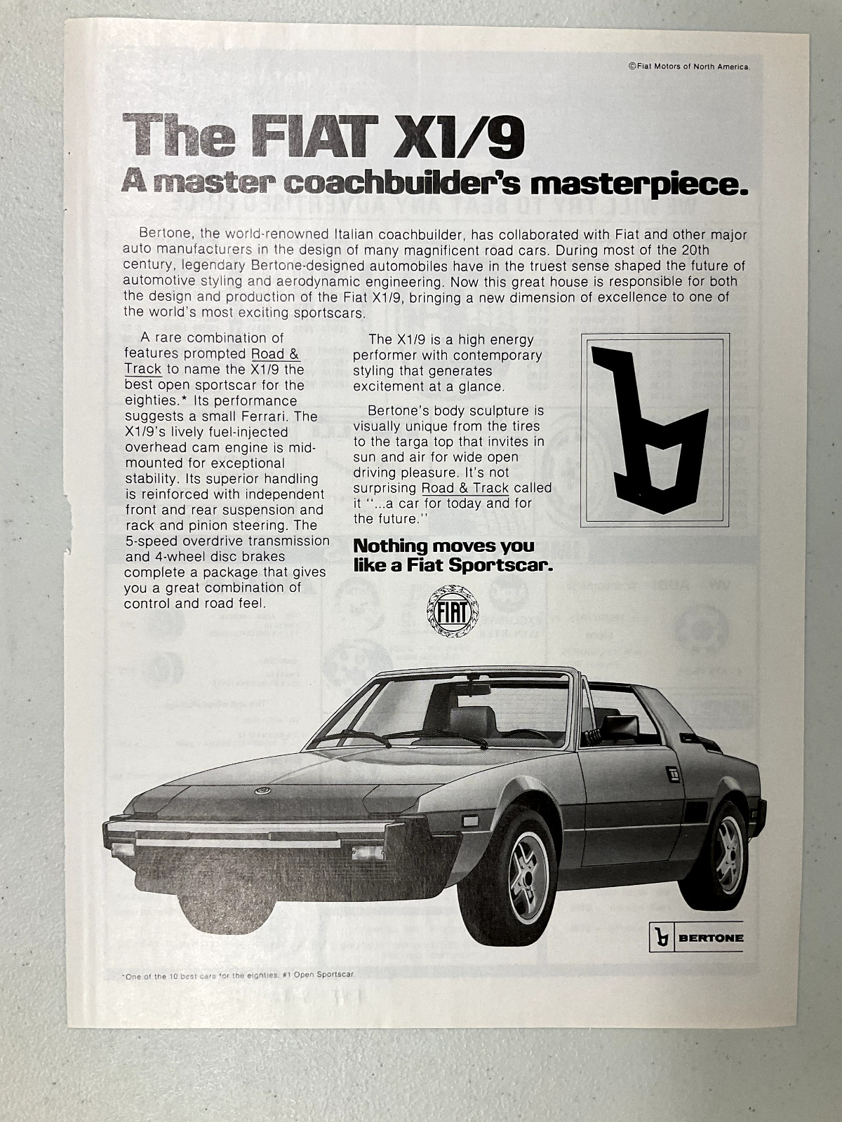 FIATADV17 Advertisement 1983 Fiat X1/9