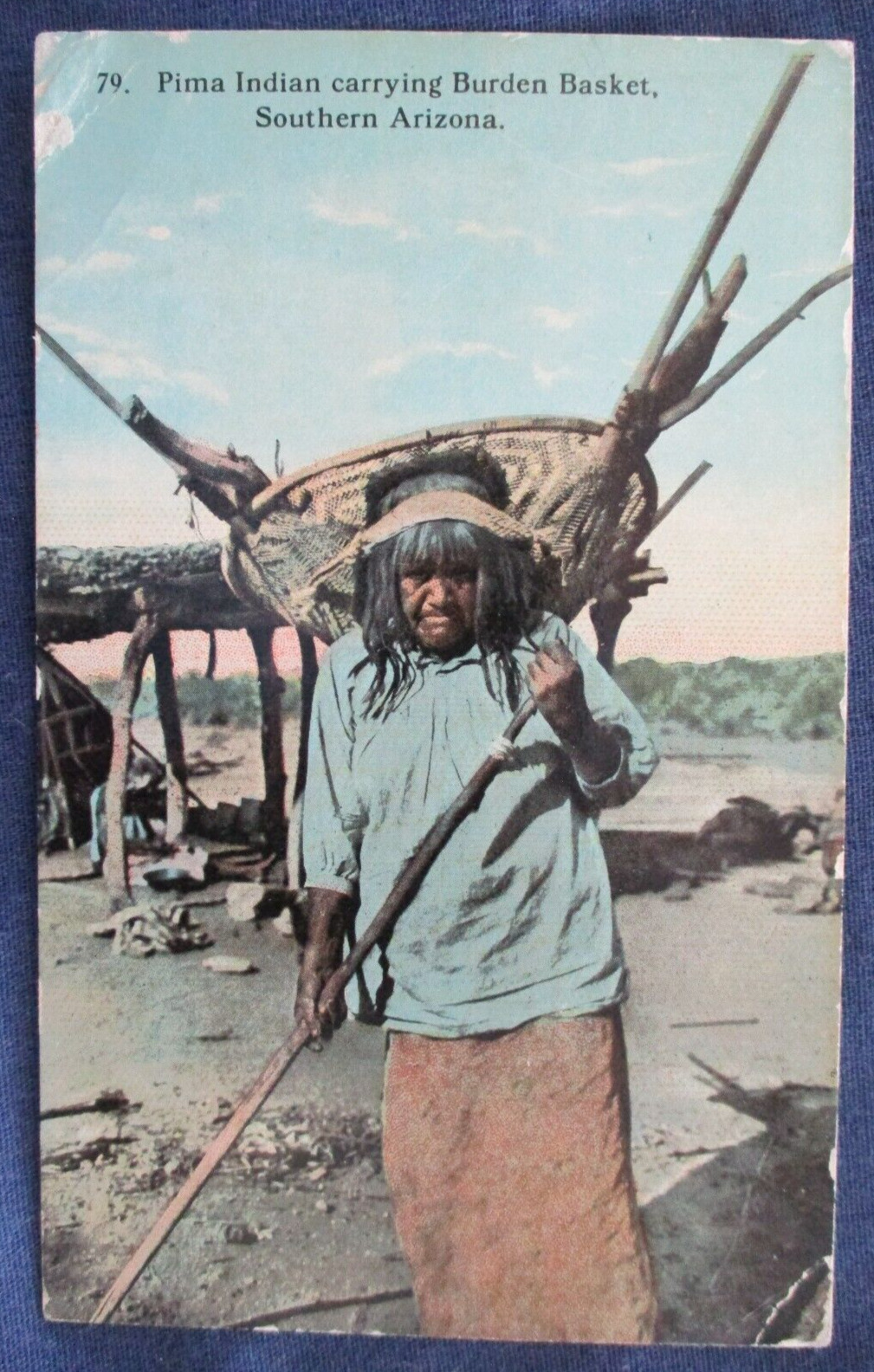1913 Southern Arizona Pima Indian & Burden Basket Postcard