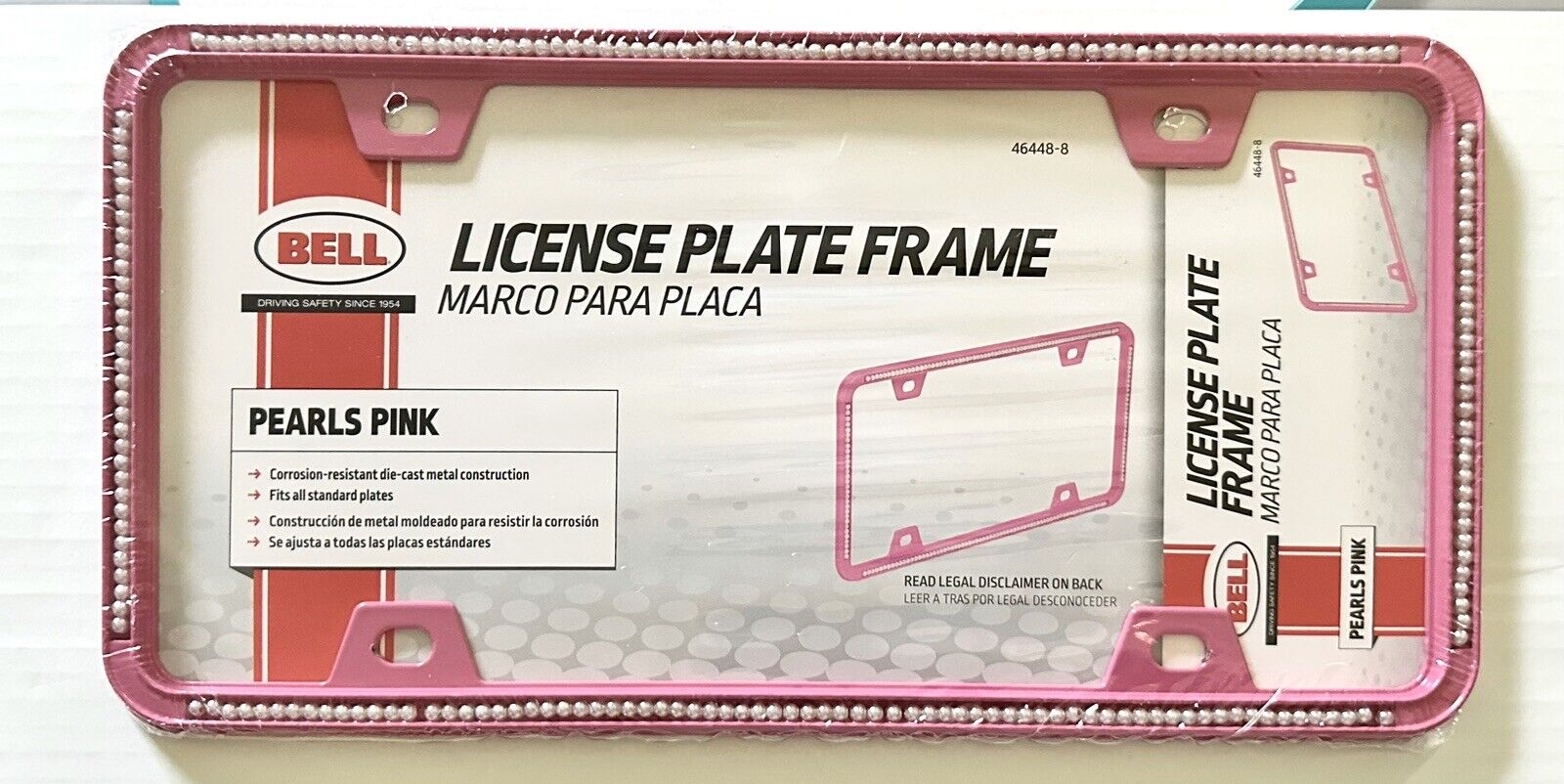 Pink Metal Frame With White Pearl New 6” 12” Fits Front , Rear Standard Size
