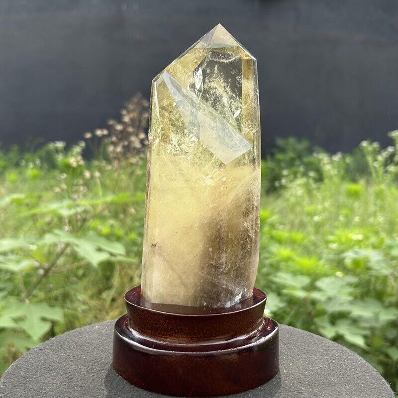 2.77LB TOP natural smoky citrine quartz obelisk crystal wand point reiki +Stand