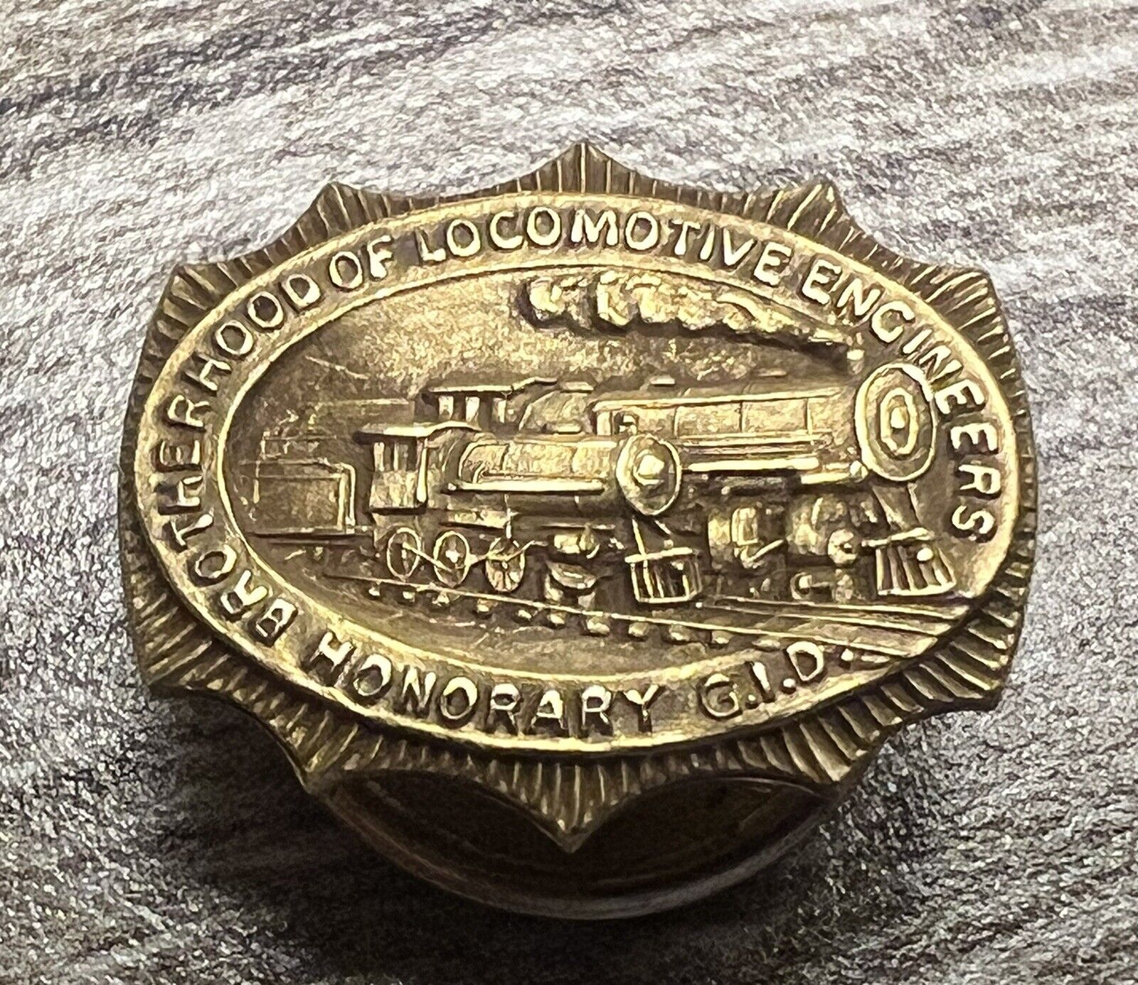 Antique 14K Gold Brotherhood of Locomotive Engineers Lapel Pin - Bastian Bros