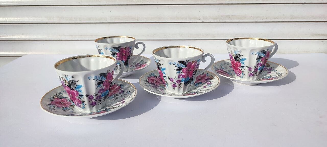 Four tea pairs LFZ, Vintage USSR Leningrad 1960-70