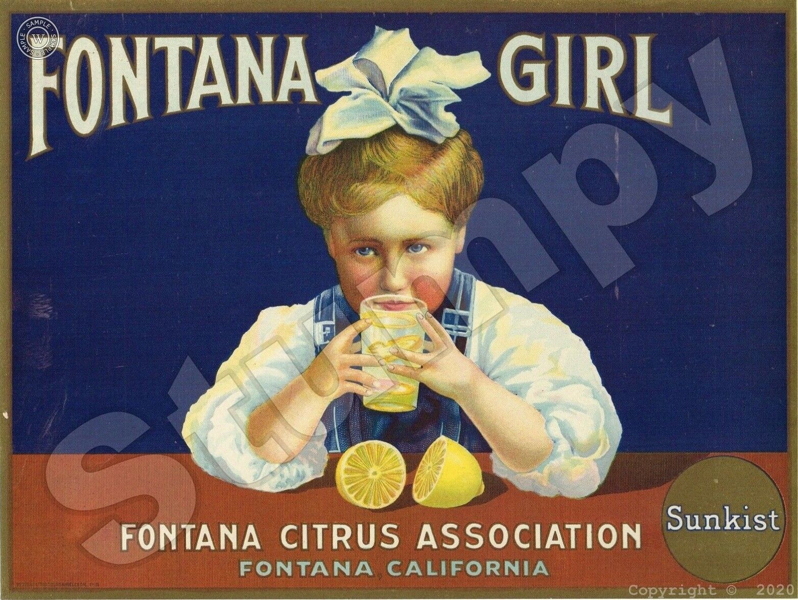 Fontana Girl brand Lemon label Metal Sign 9\