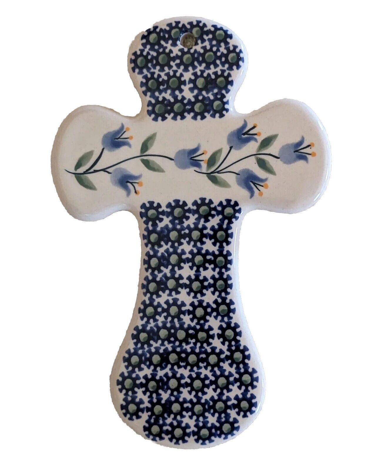 Blue Flowers Cross Ceramic Glazed Handmade Poland Boleslawiec 4.5 x 7.5\