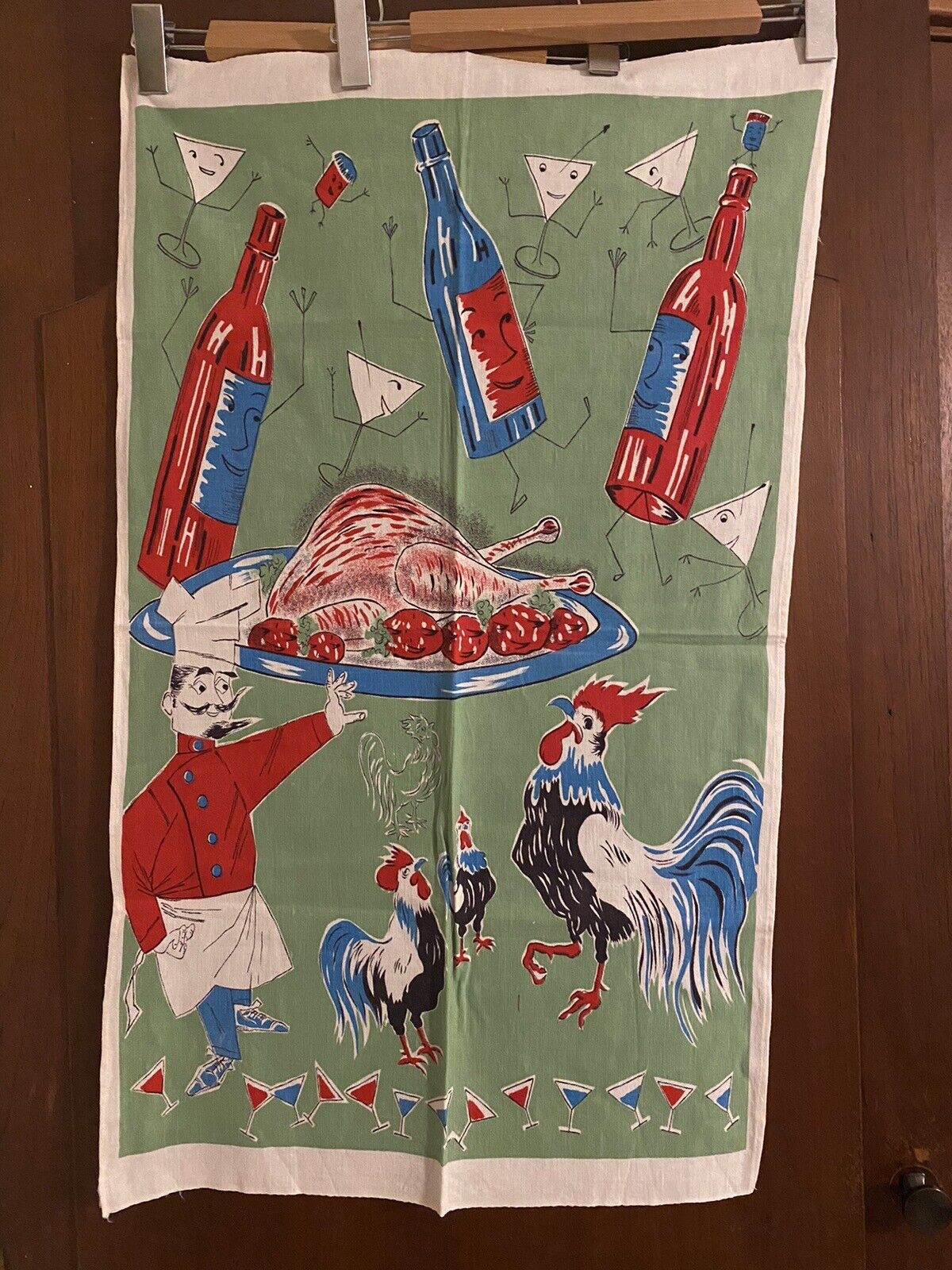 1950s Vintage Novelty Chef Rooster Tea towel