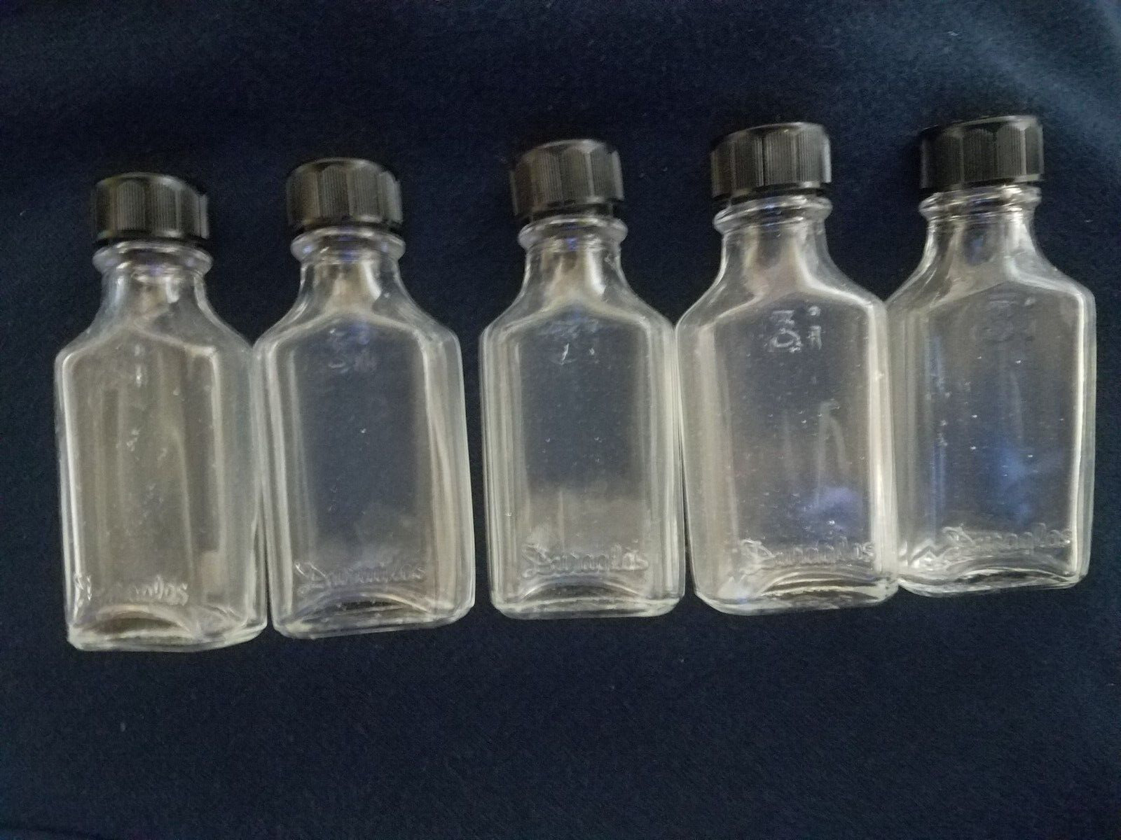 Vintage Duraglas 3i Clear 1 ounce Bottle with Black Cap OWENS Lot of 5