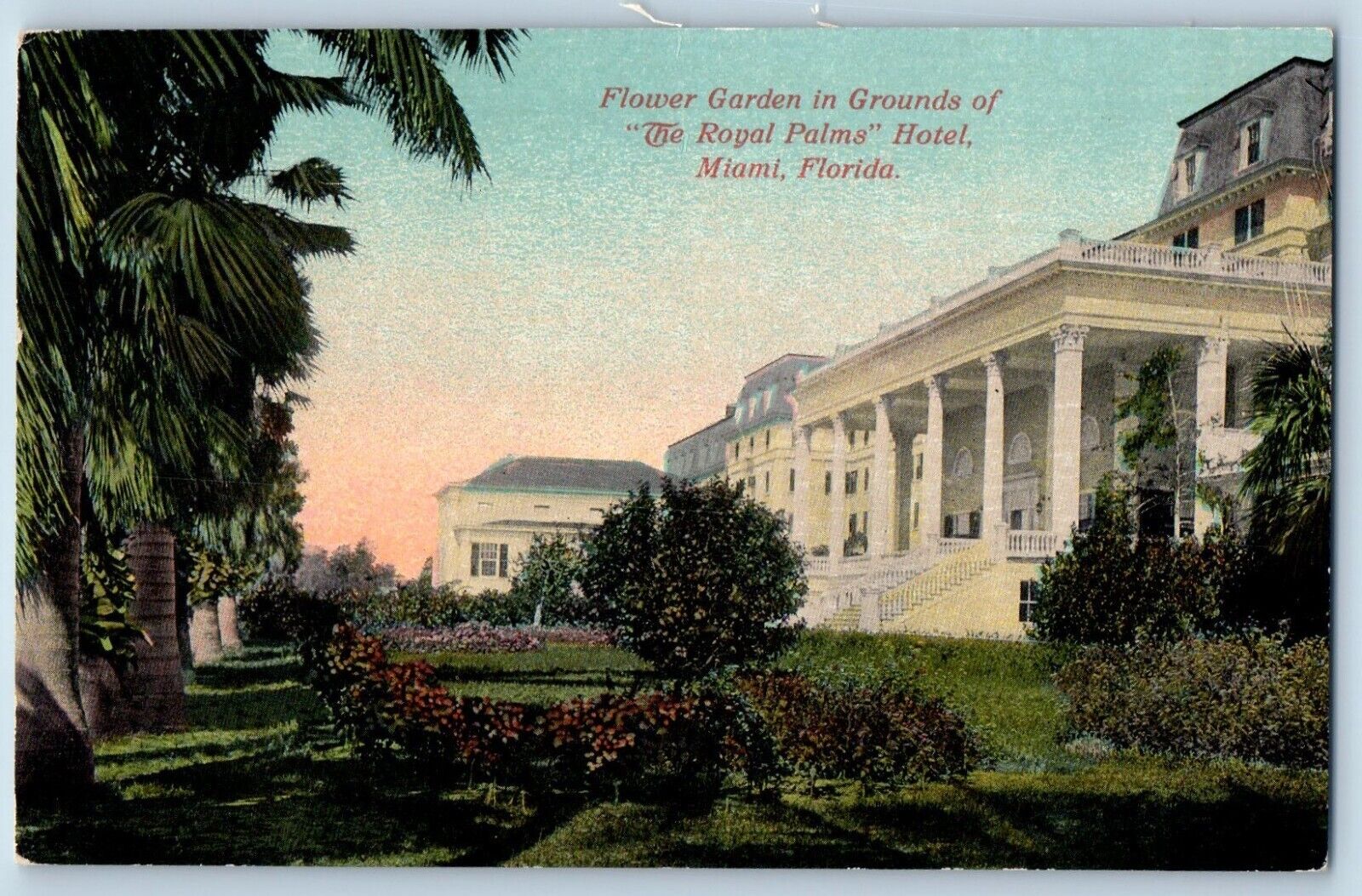 Miami Florida FL Postcard Flower Ground Grounds Royal Palms Hotel c1910 Vintage