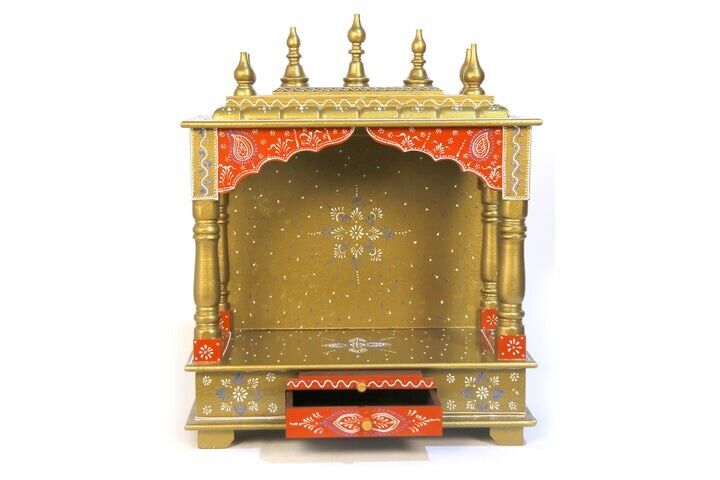 Mustard Red Solid  Worship Engrave Solid Natural Wood Holy Pooja Temple Handmade