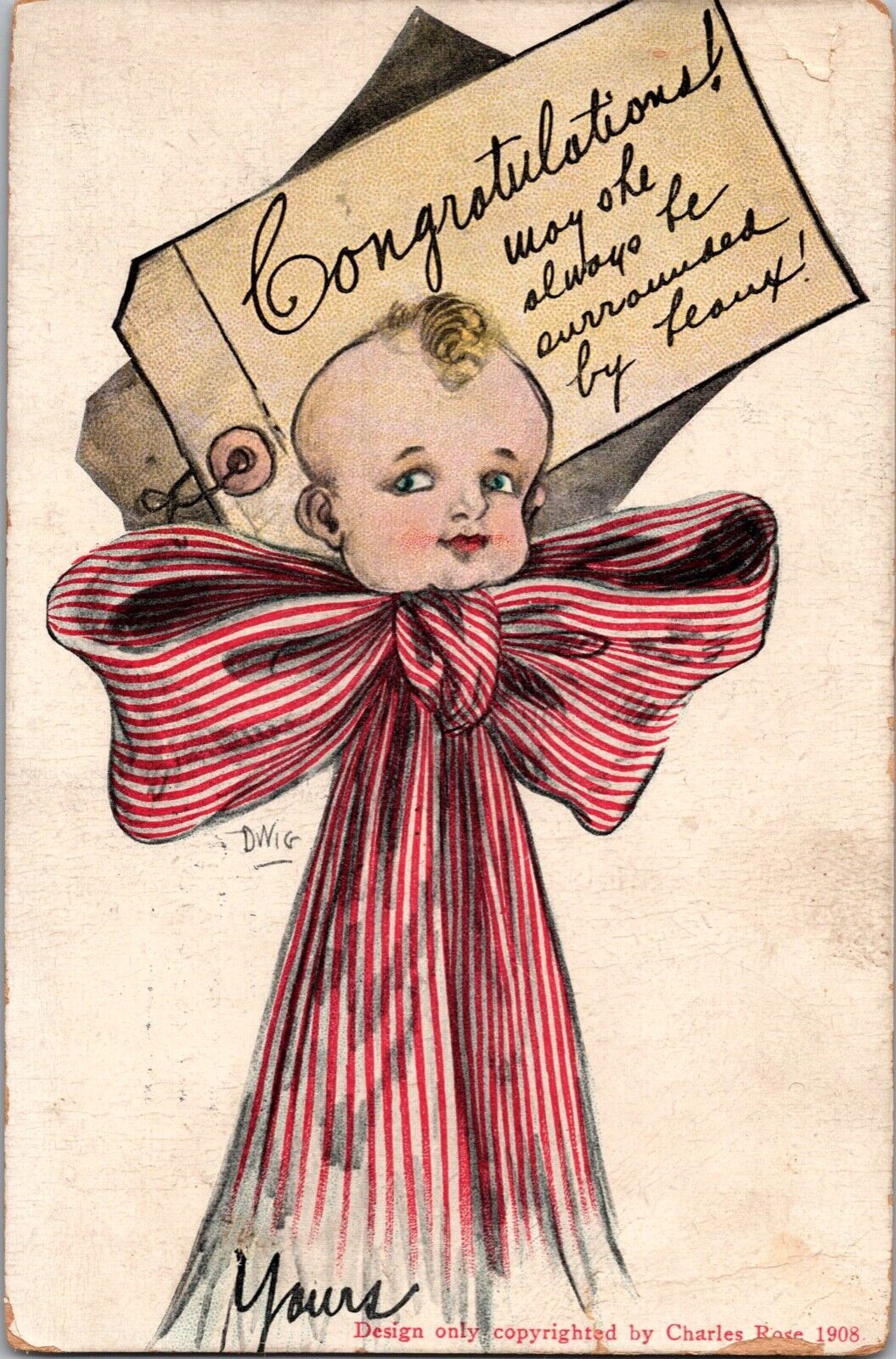 DWIG Artist Signed Congratulations Baby With Bow Tie c1911 c1908 Postcard