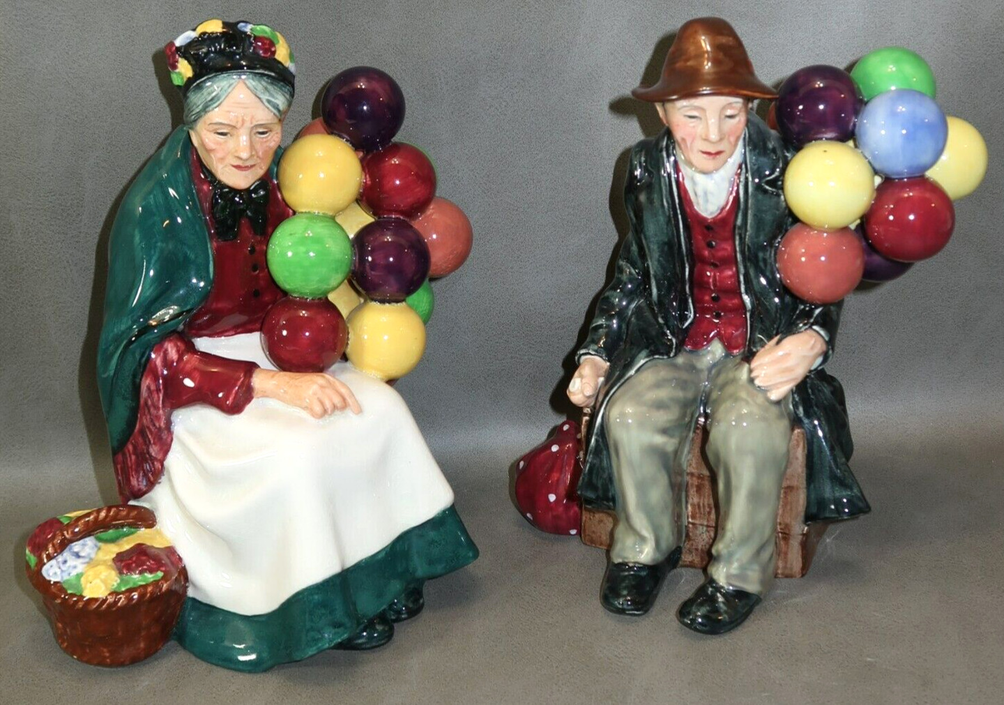 Set of 2 Vintage Royal Doulton Old Balloon Seller and the Balloon Man Figurine