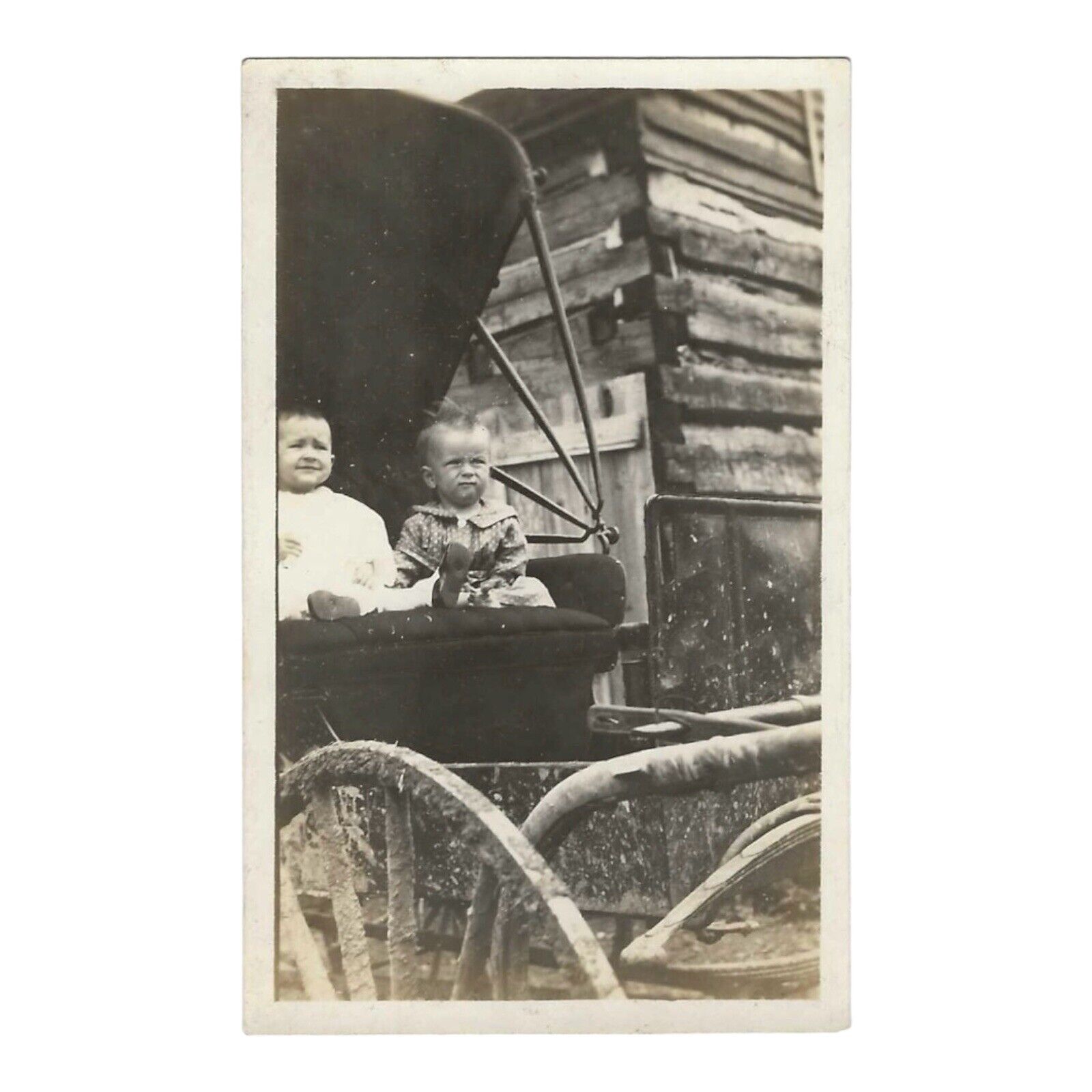 Vintage Snapshot Identified Photo Wooden Wagon Wheels Carriage Rural Farm Life