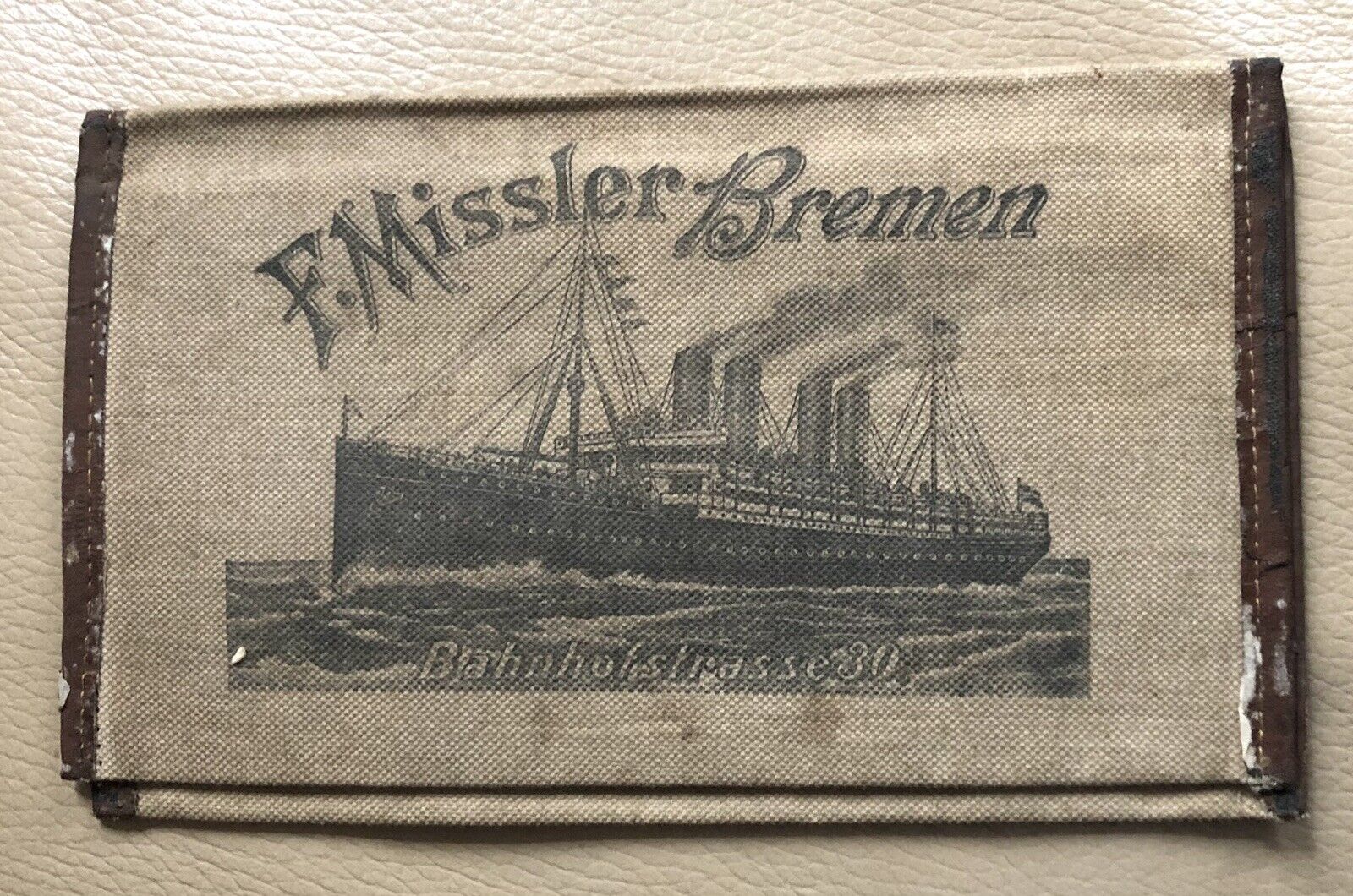 WWI Era Steamship Canvas Tickets/Documents Holder: F Missler Bremen; Germany
