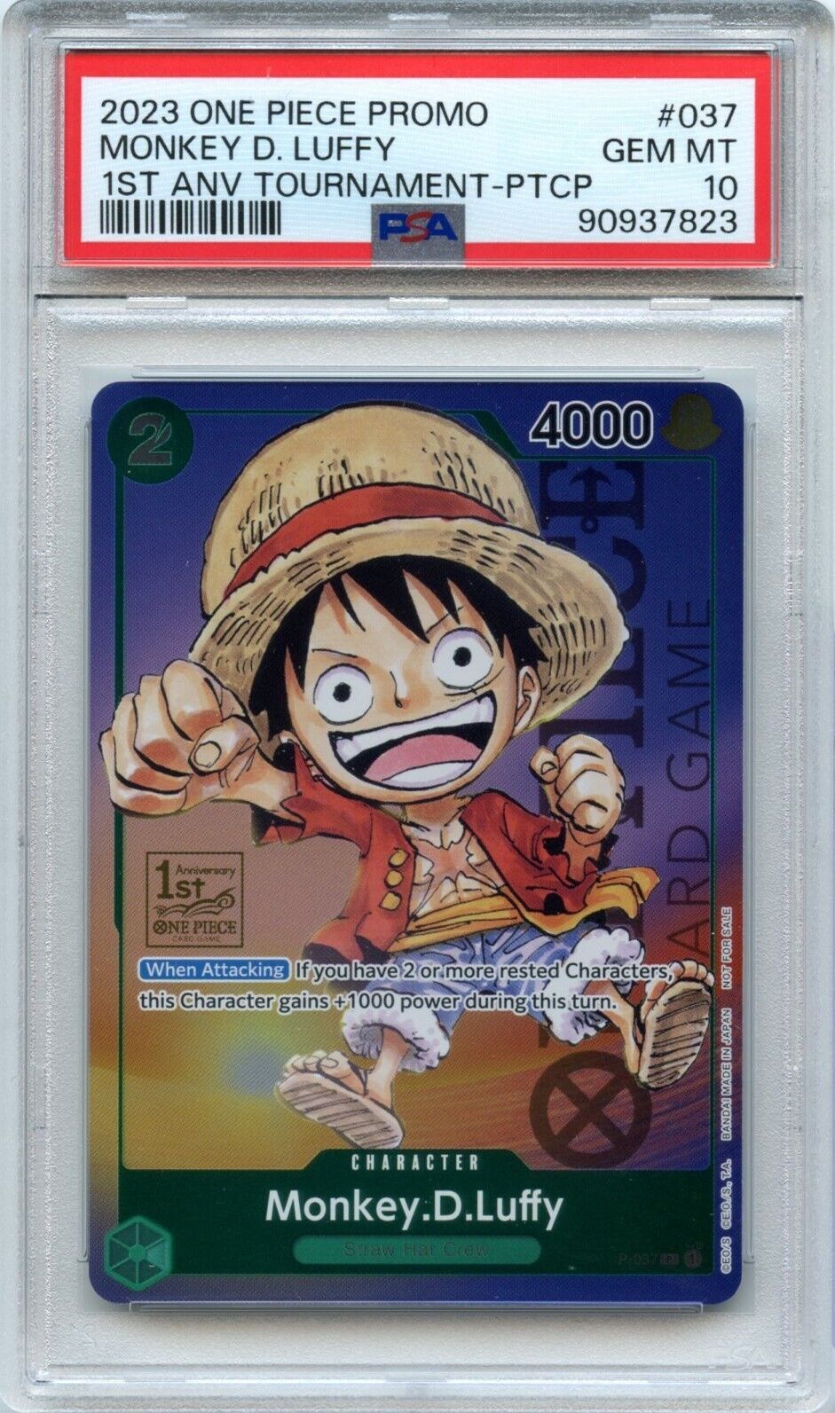 2023 One Piece Promo 1st Anniversary Tournament #037 Monkey D. Luffy PSA 10 QTY
