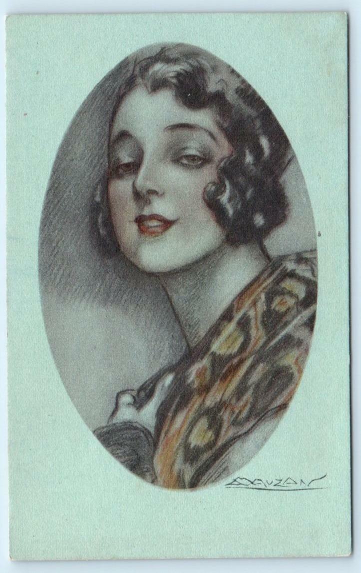 MAUZAN Artist Signed GLAMOUR WOMAN Beautiful Italy c1910s-20s  Postcard