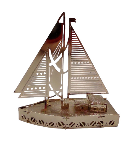 Vintage Gold Metal 3D Sail Boat Nautical Christmas Holiday Tree Ornament 2 1/4\