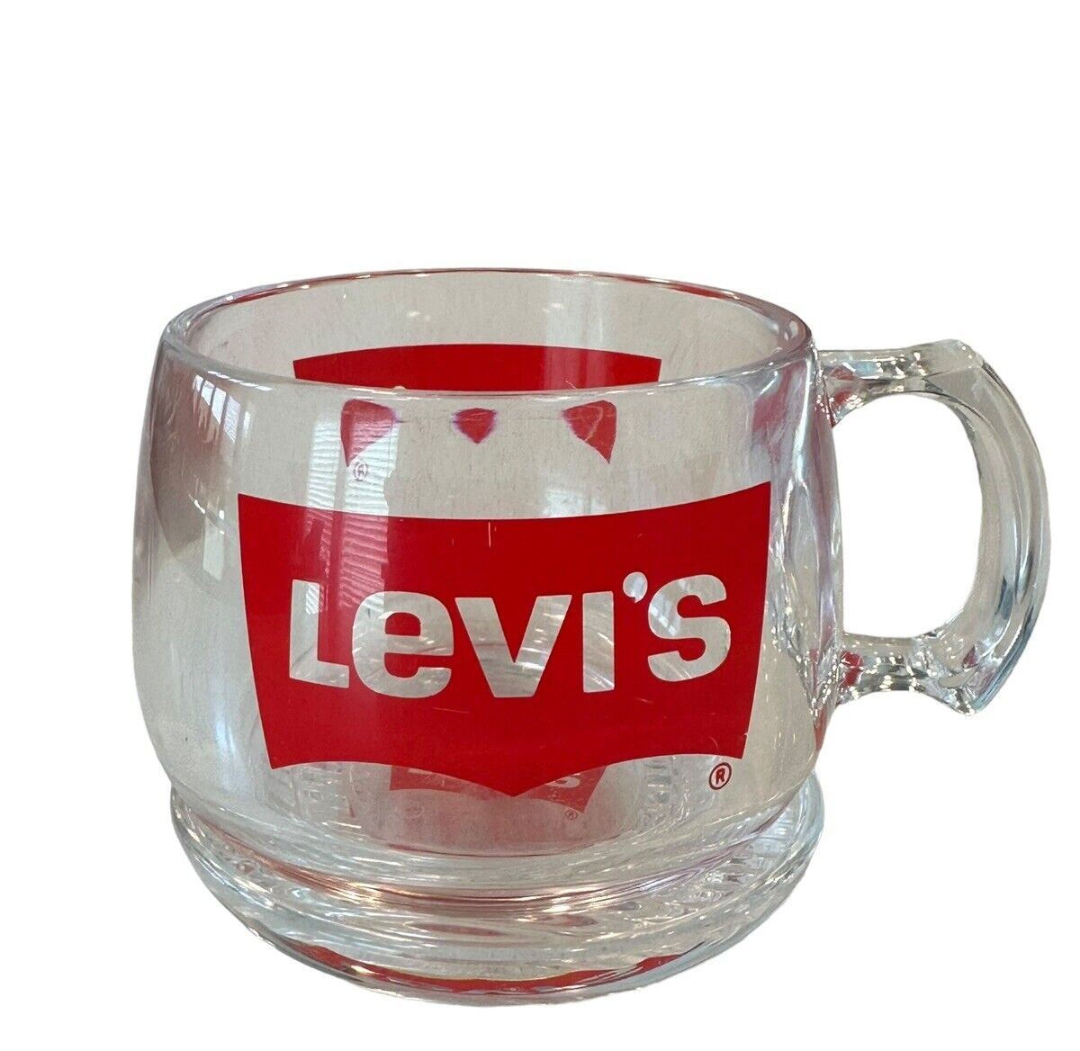 Levi\'s Clear Lucite Plastic Mug w/Saucer Advertising-Vintage Advertising Levi\'s