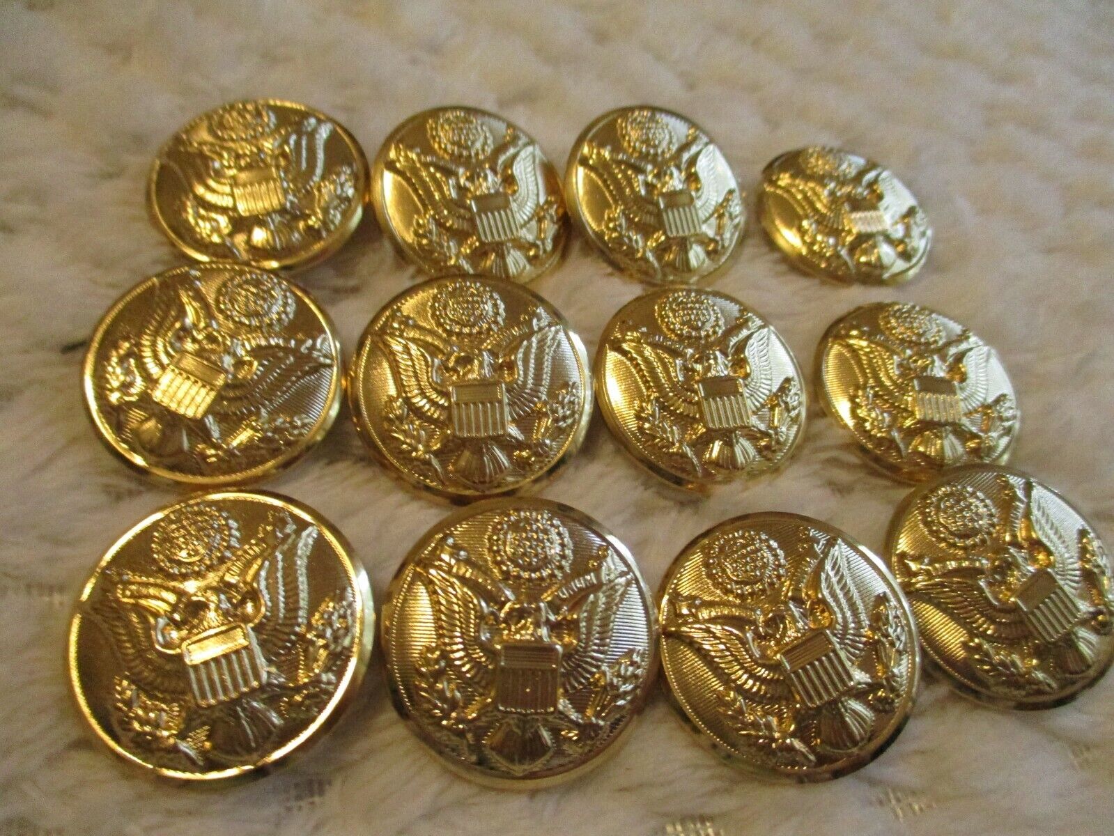 12- 7/8 inch  GREAT SEAL ARMY CLASS A Buttons WATERBURY WIDE SHANK Gold Tone