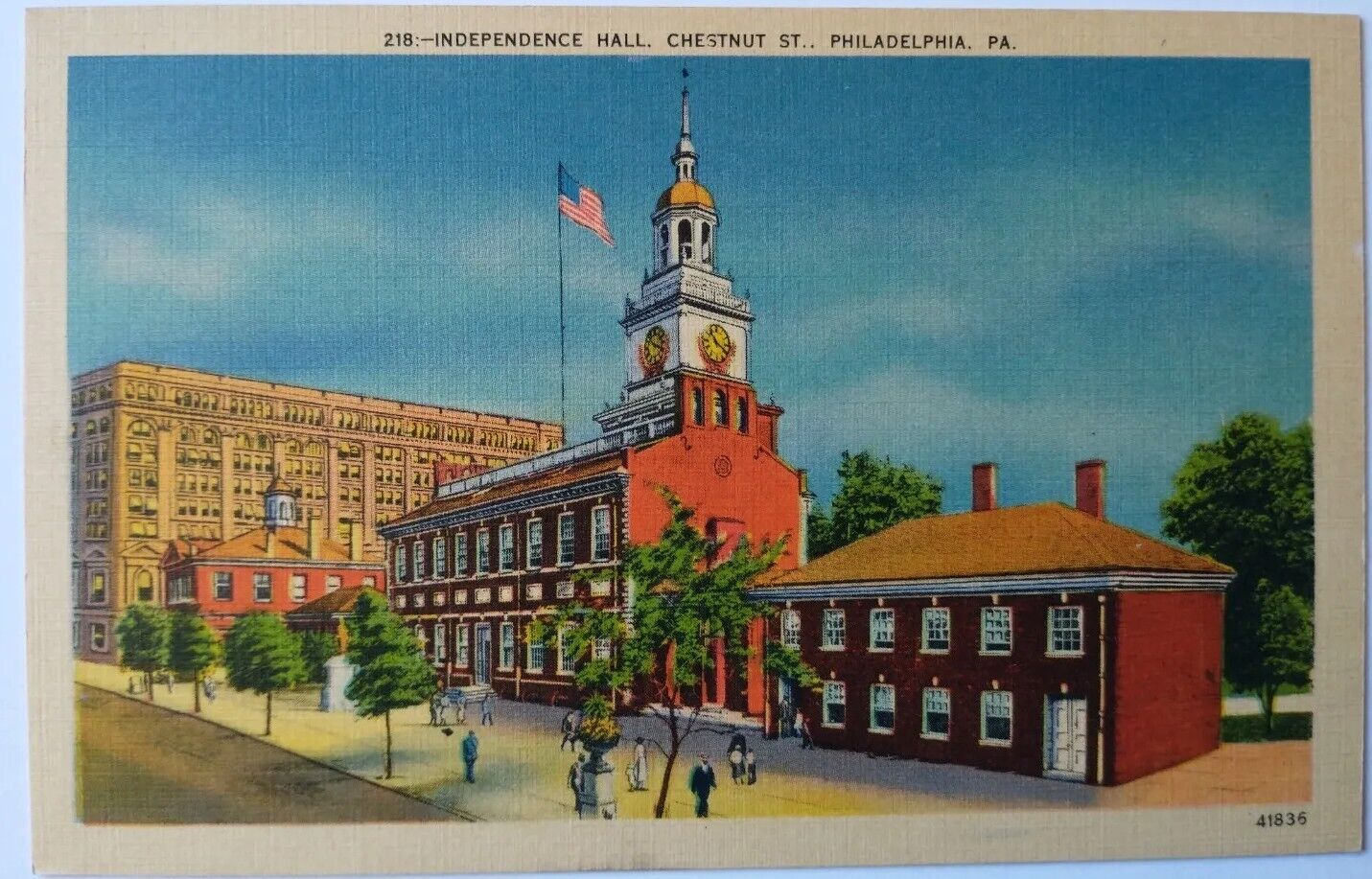 Independence Hall Chestnut Street Philadelphia Pennsylvania Linen Postcard