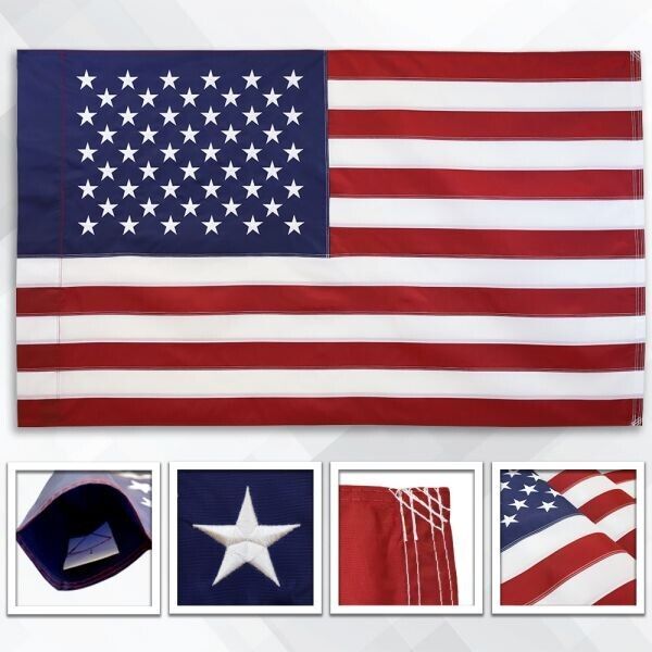 Nylon Embroidered SLEEVED American Flag 3x5ft Heavyweight Stitched Stripes