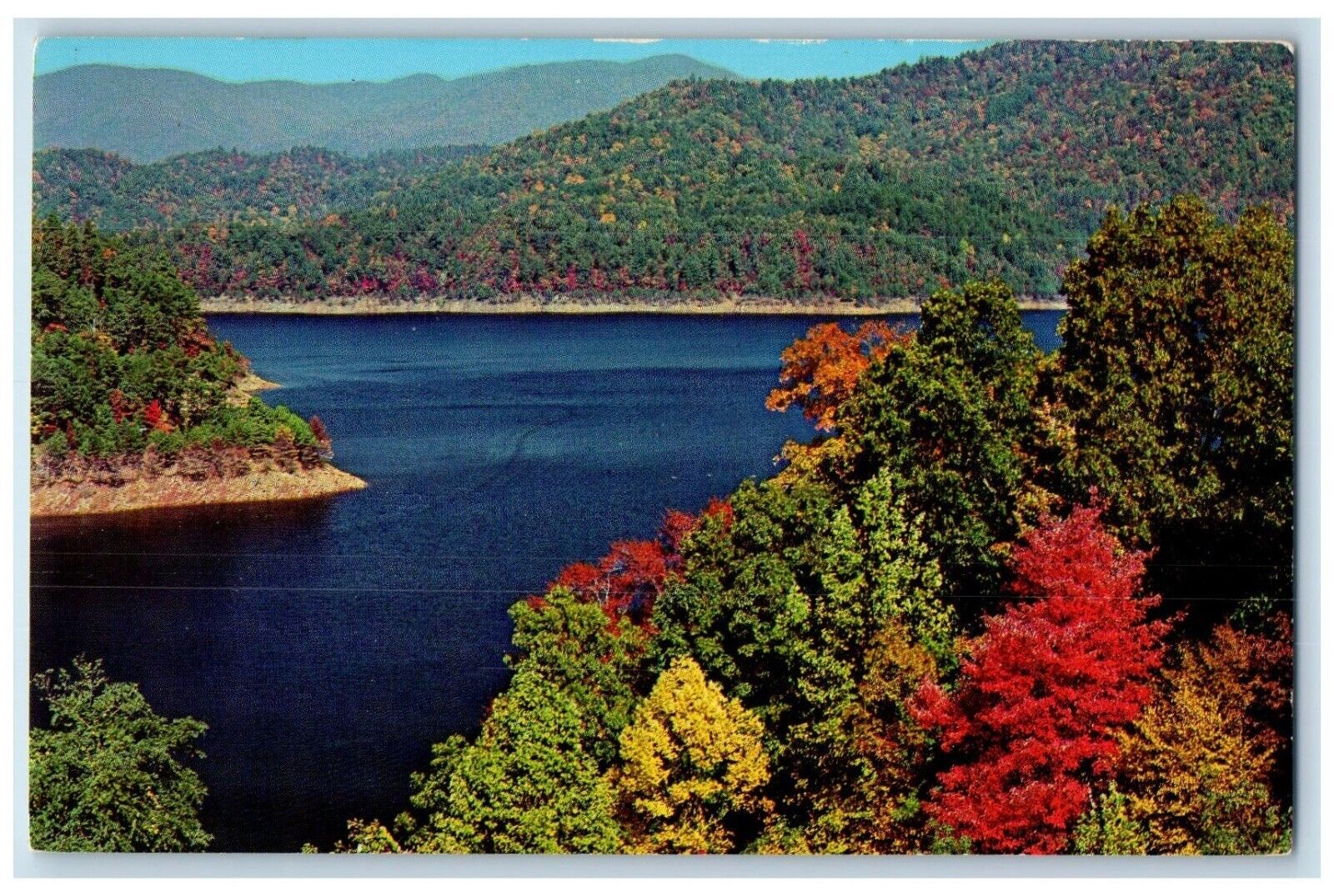 c1960 Fall Colors Along Fontana Lake Western North Carolina NC Vintage Postcard