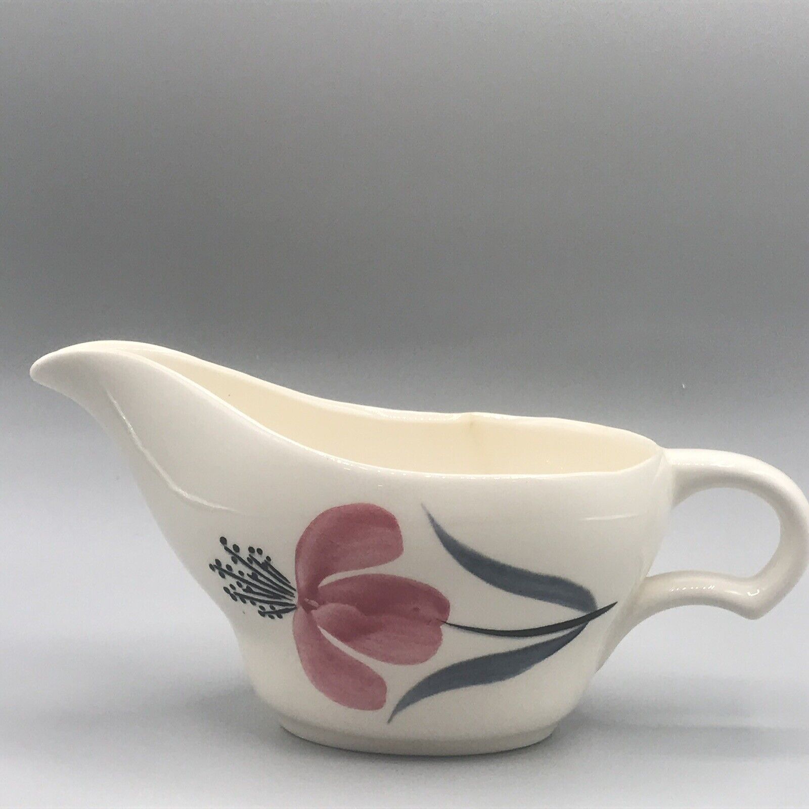 Vintage  Gravy Boat Pink flower &Black stem Ceramic 1950\'s