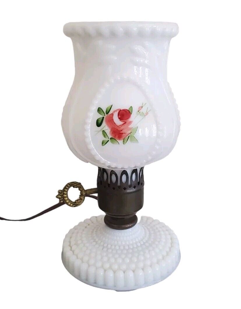 Vintage Underwriters Laboratories Floral Design White Porcelain Table Lamp  