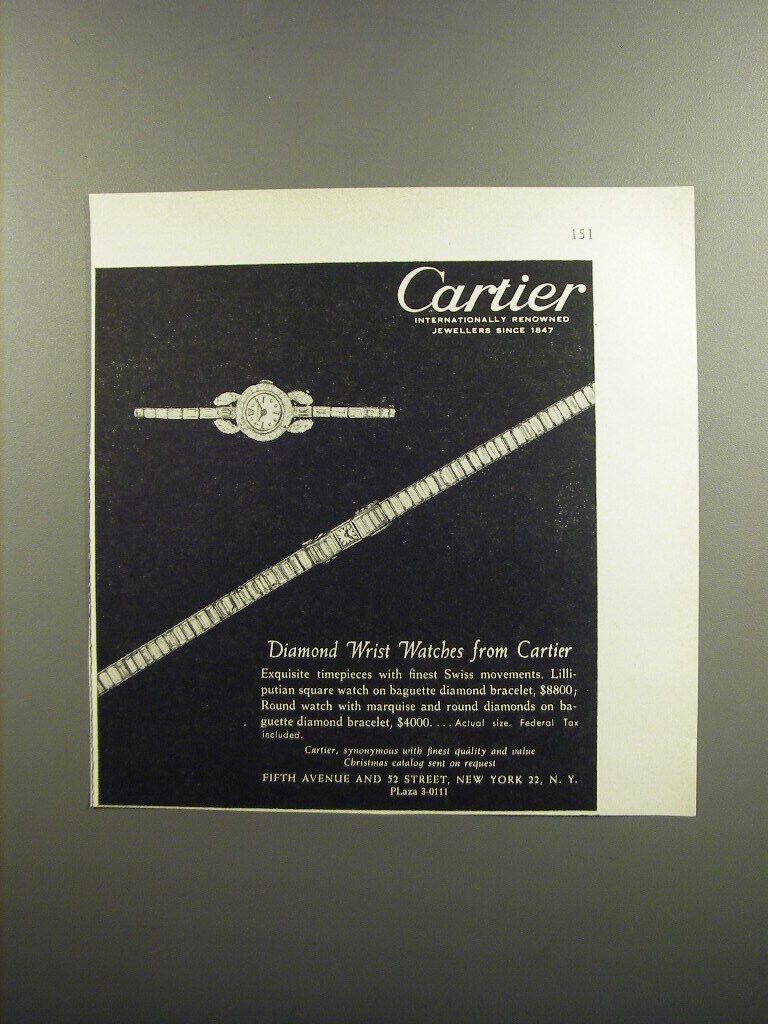 1953 Cartier Watches Ad - Diamond wrist watches from Cartier