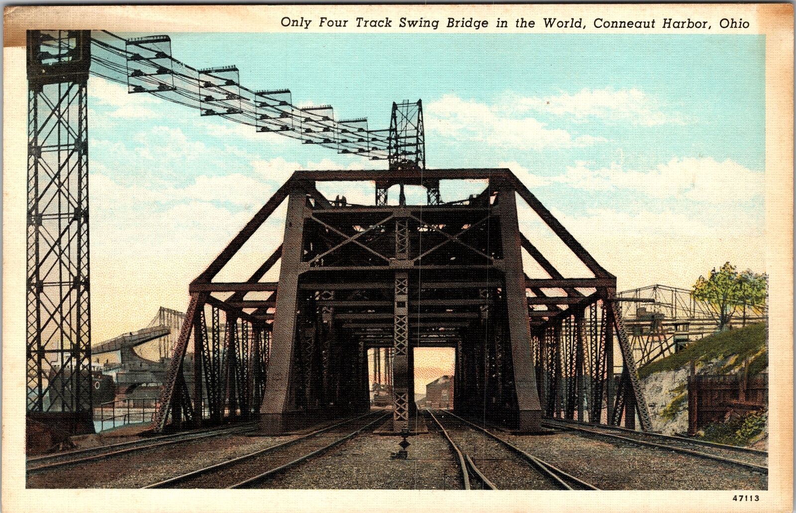 Conneaut Harbor OH-Ohio, Four Track Swing Bridge, Vintage Postcard