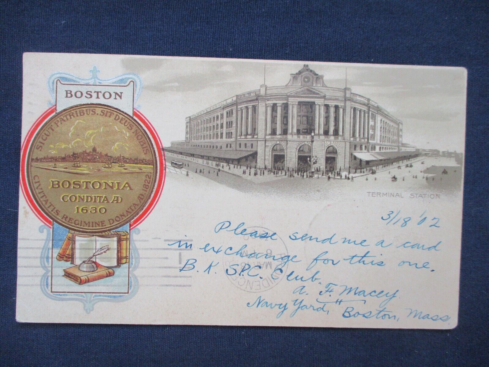 1902 Boston Massachusetts Terminal Station Postcard & Cancel