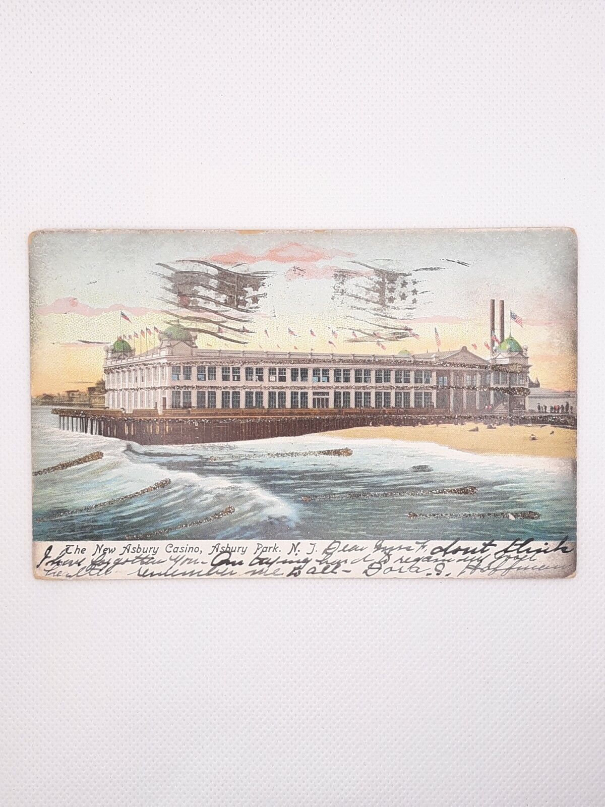 Asbury Park NJ New Casino c.1906 Glitter Postcard Posted Oak Grove Far Hills