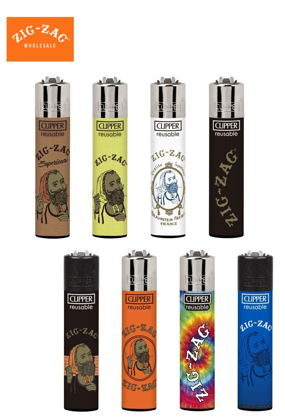 New ZIG-ZAG CLIPPER Reusable Lighters - The Complete Collection Set of 8
