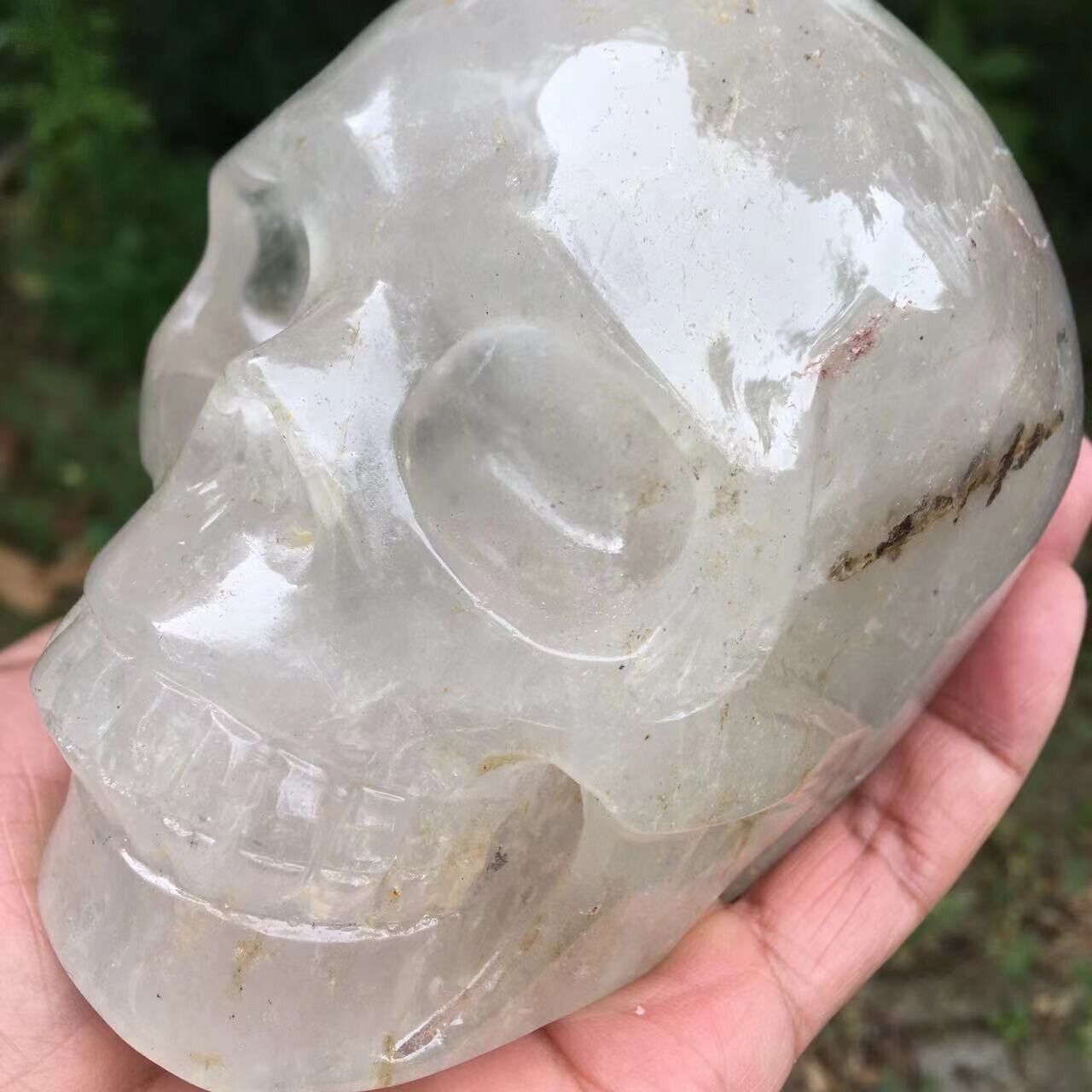 2.46 lb Natural quartz hand carved crystal skull reiki healing