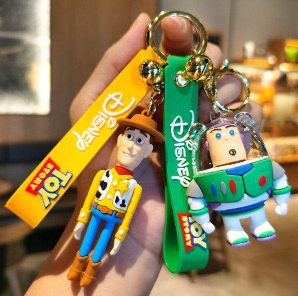 2PCS Disney Toy Story Woody Buzz 3D PVC Bags Hanger Pendant Keychains Key Rings