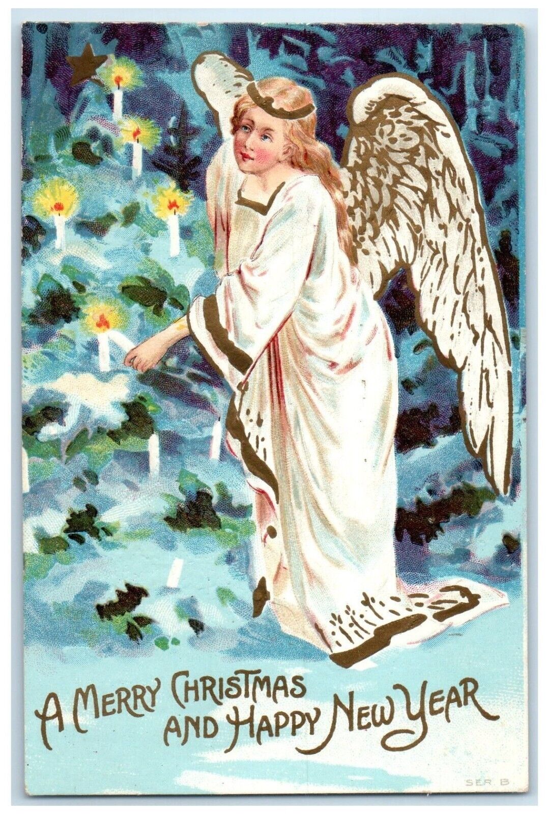 1909 New Year Angel Candle Lights Embossed Somerset Wisconsin WI Posted Postcard