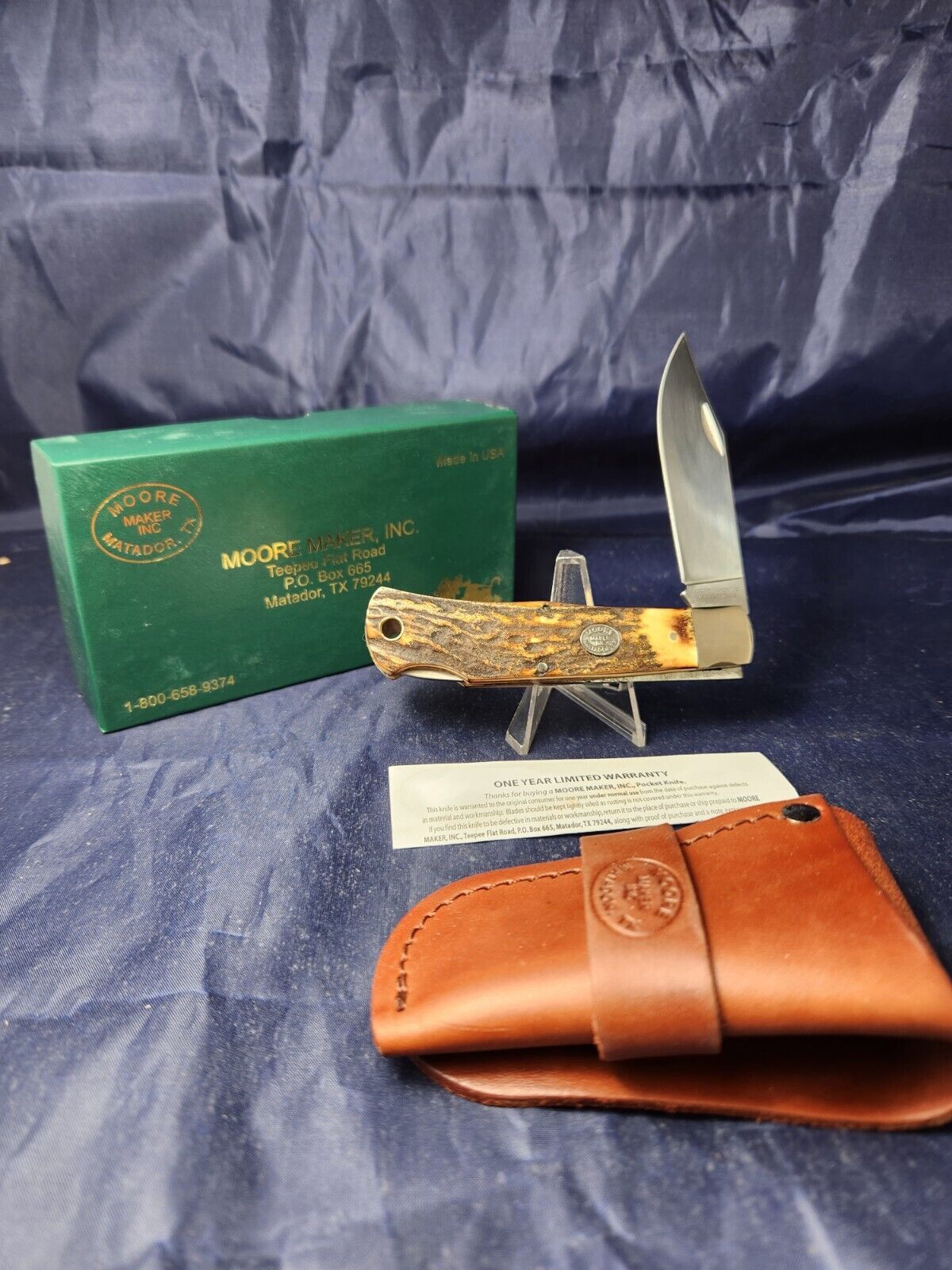 Moore Maker USA  6106 LB Single Blade Lockback Large Trapper Knife Genuine Stag 