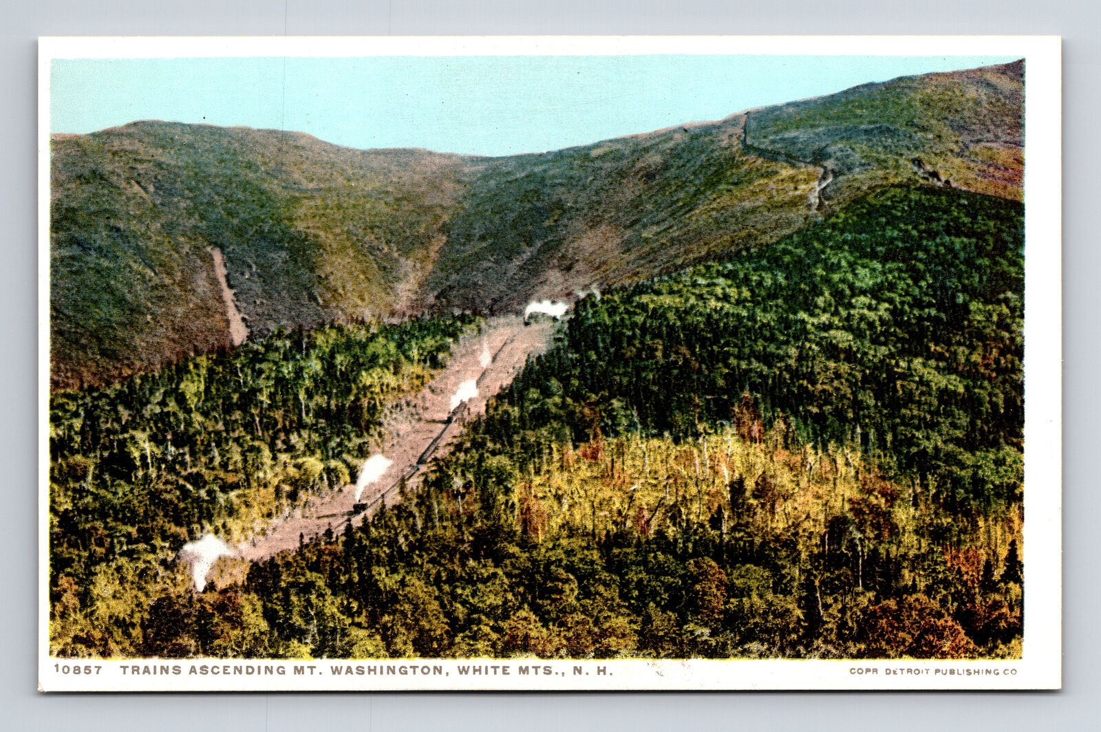 Trains Ascending Mount Washington White Mountains NH PHOSTINT Postcard