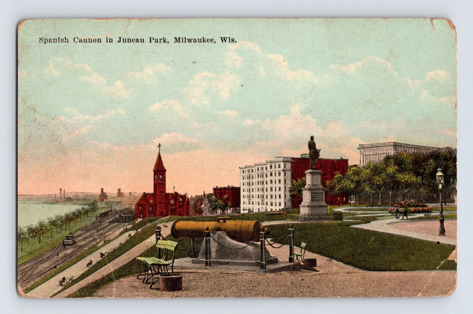 Postcard Wisconsin Milwaukee WI Juneau Park Cannon 1910s Unposted Divided Back