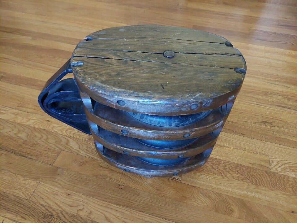 antique wooden pulley block
