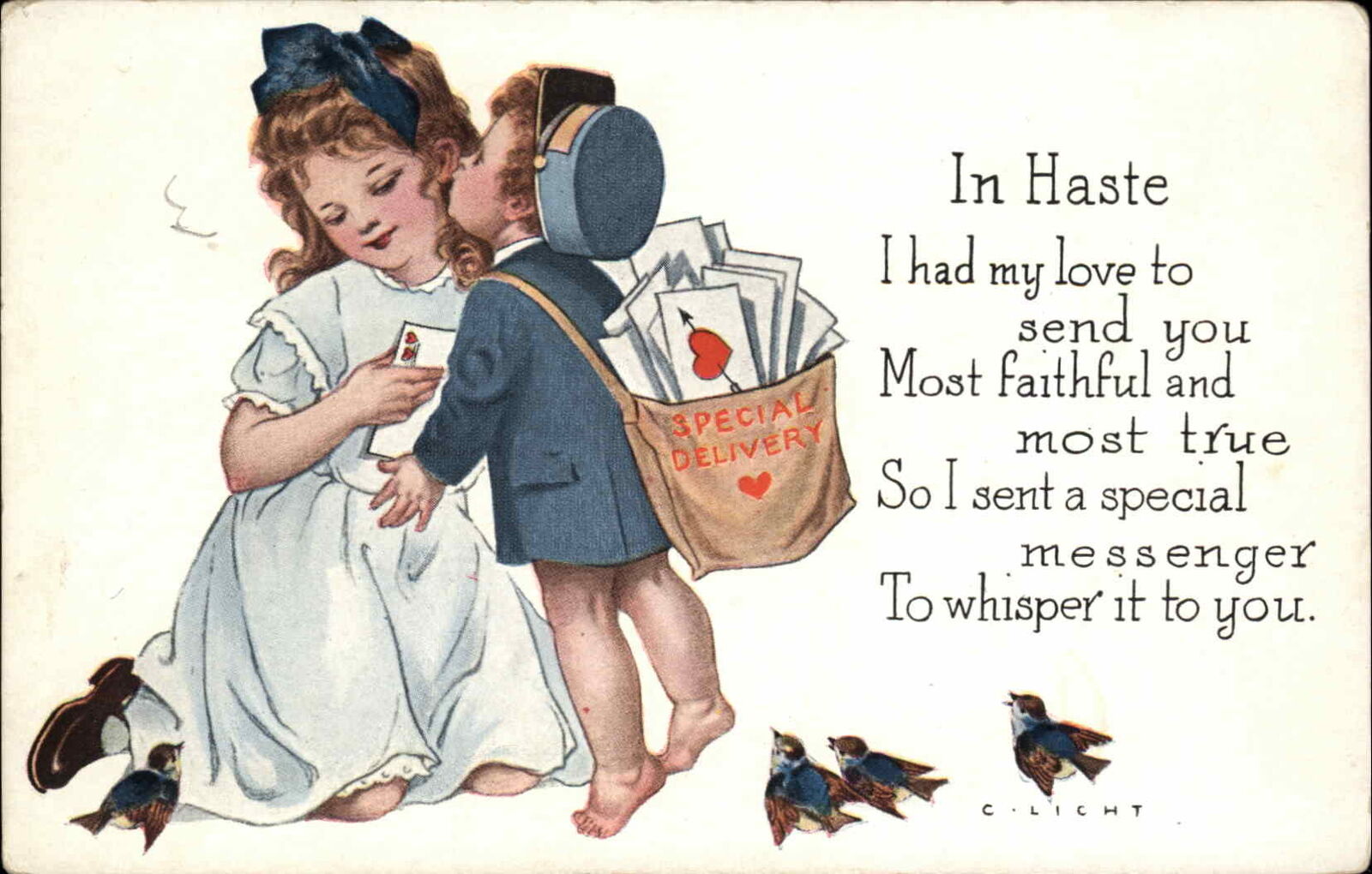 Gibson Valentine Fantasy Cupid Mailman Delivery Worker Vintage Postcard
