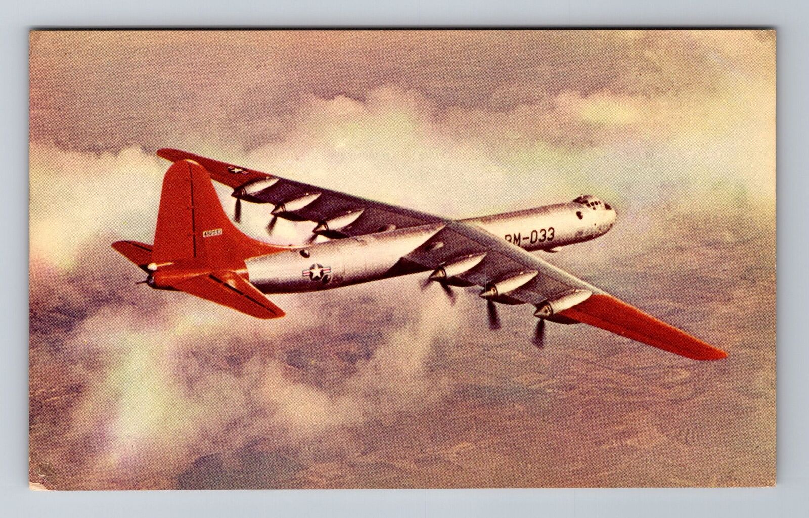 B-36 Flying over Chicago, Airplane, Transportation, Antique Vintage Postcard