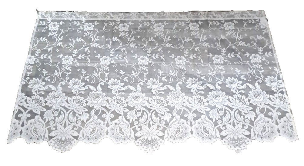 Vintage White Lace Curtain Panel Floral Jacobean Cottage Granny Boho 37x55