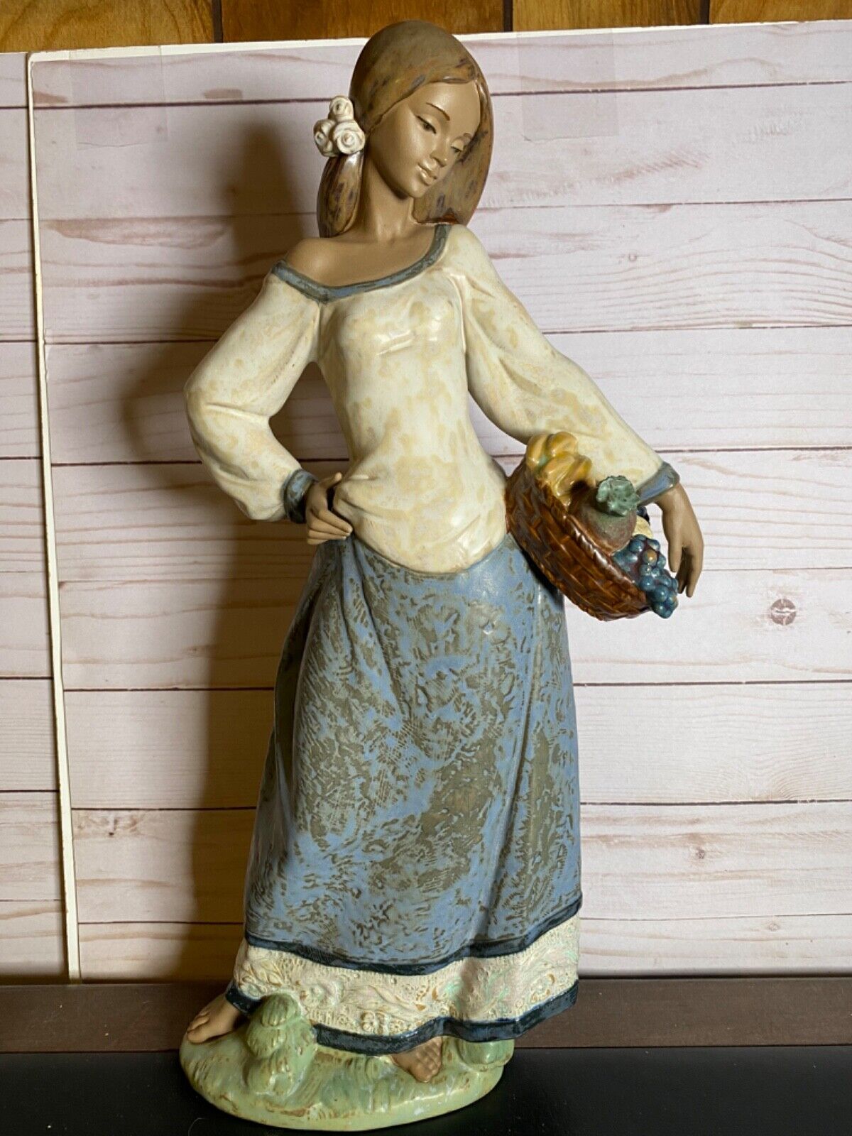 Lladro Large  Seasonal Gifts Woman with Fruit Figurine Gres Finish 2229