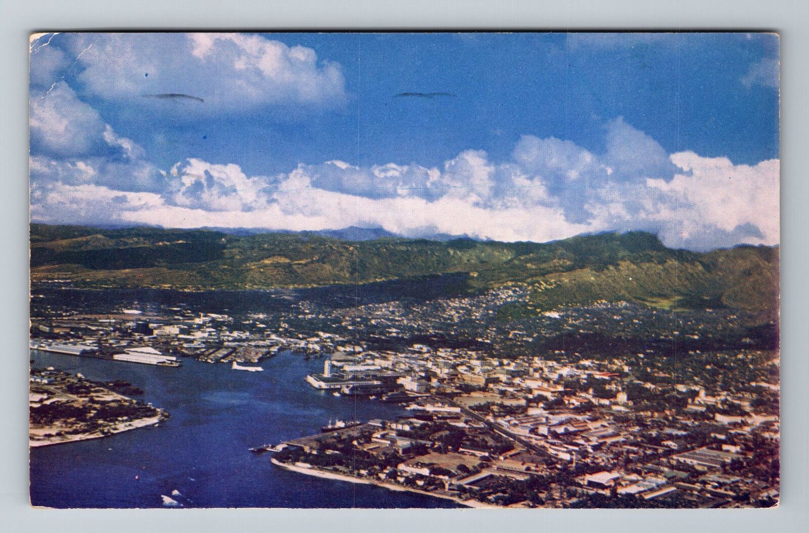 Honolulu HI-Hawaii, Aerial Of Island Of Oahu, Vintage c1950 Postcard