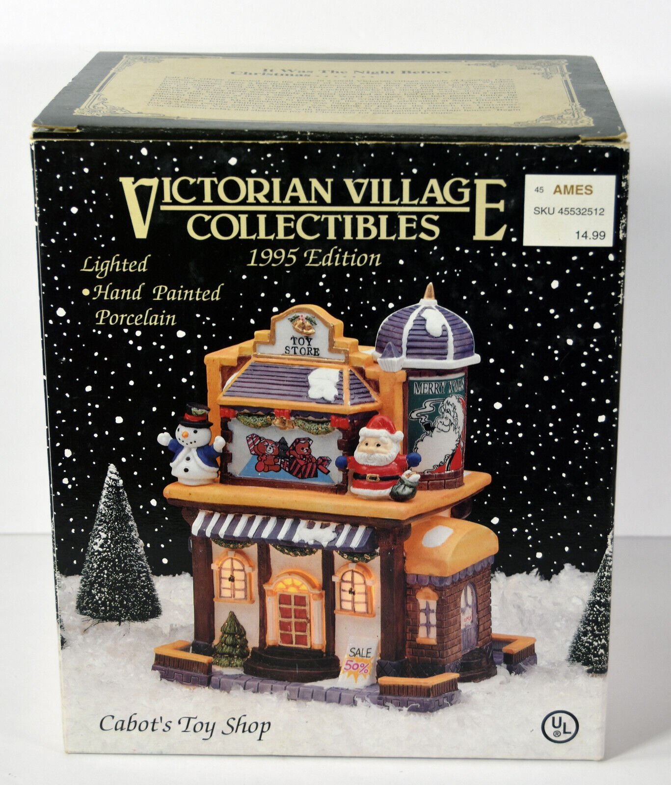 Vtg 1995 Cabot's Toy Shop Porcelain Victorian Village House Store Christmas