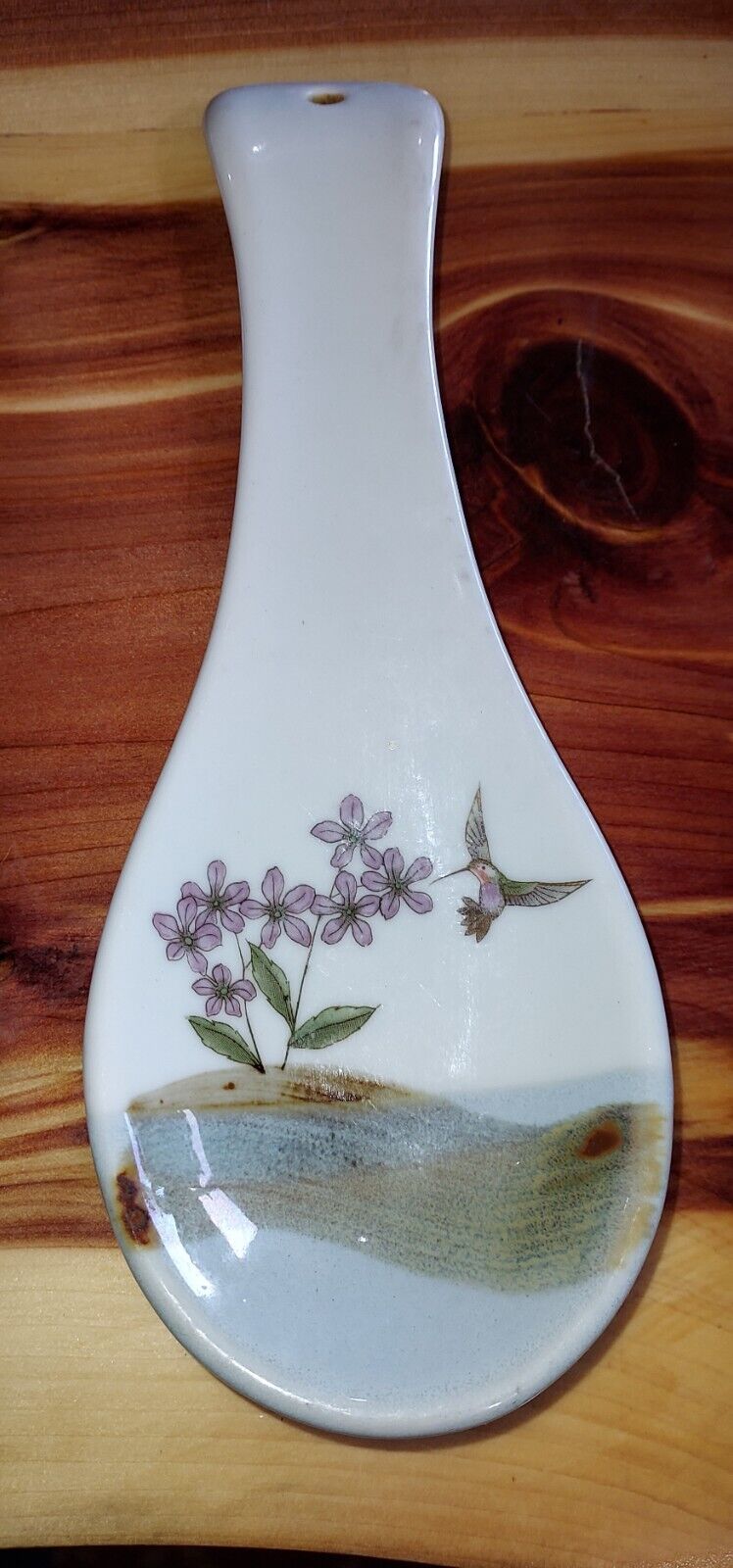 Vintage Otagiri ceramic spoon rest hummingbird flowers made in Japan